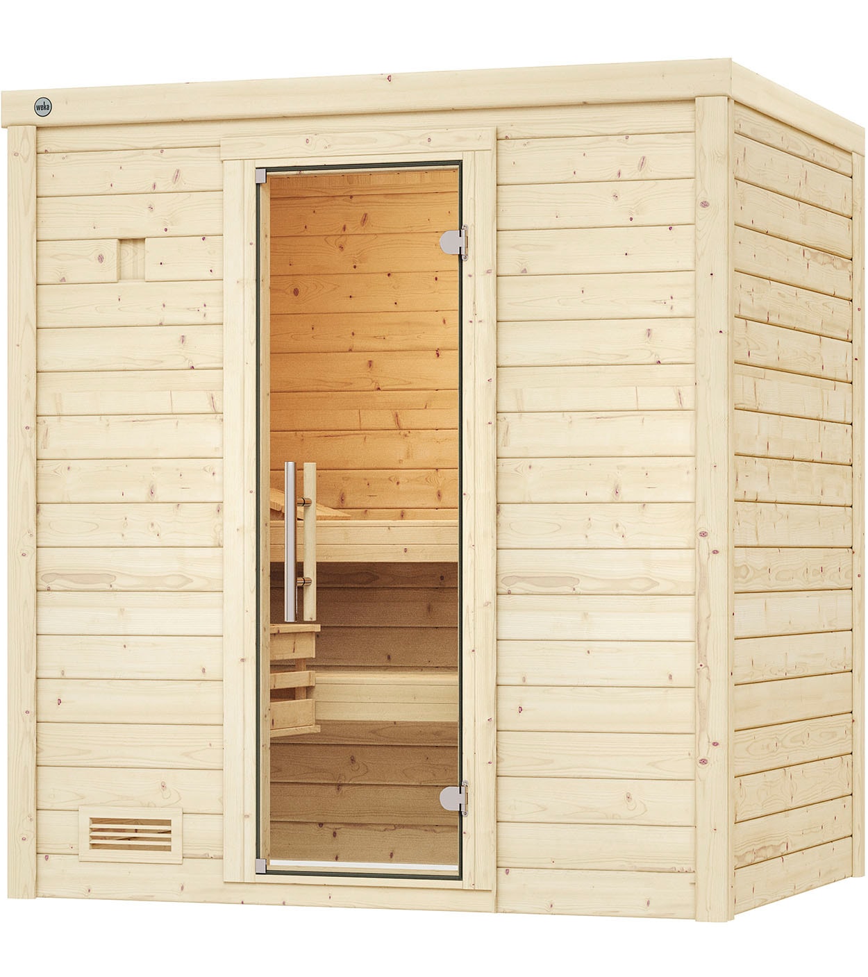 weka Sauna »Massivholzsauna BERGEN 1«, Blockbohlen, moderne Ganzglastür