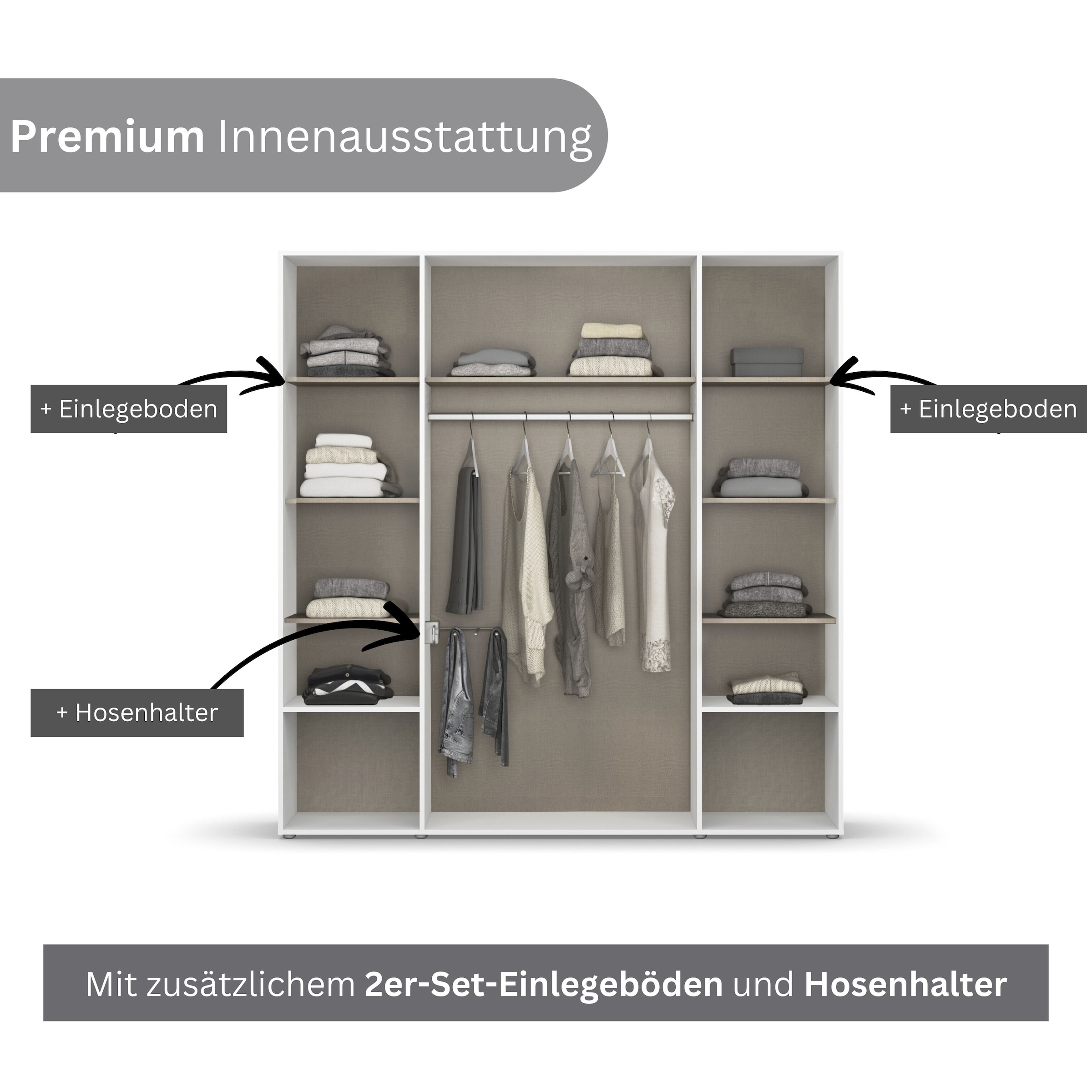 rauch Drehtürenschrank »Kleiderschrank Schrank Garderobe Wäscheschrank NARAI mit Schubladen«, (in 3 verschiedenen Ausstattungen BASIC/CLASSIC/PREMIUM), Griffausfräsungen für eine grifflose Optik TOPSELLER MADE IN GERMANY