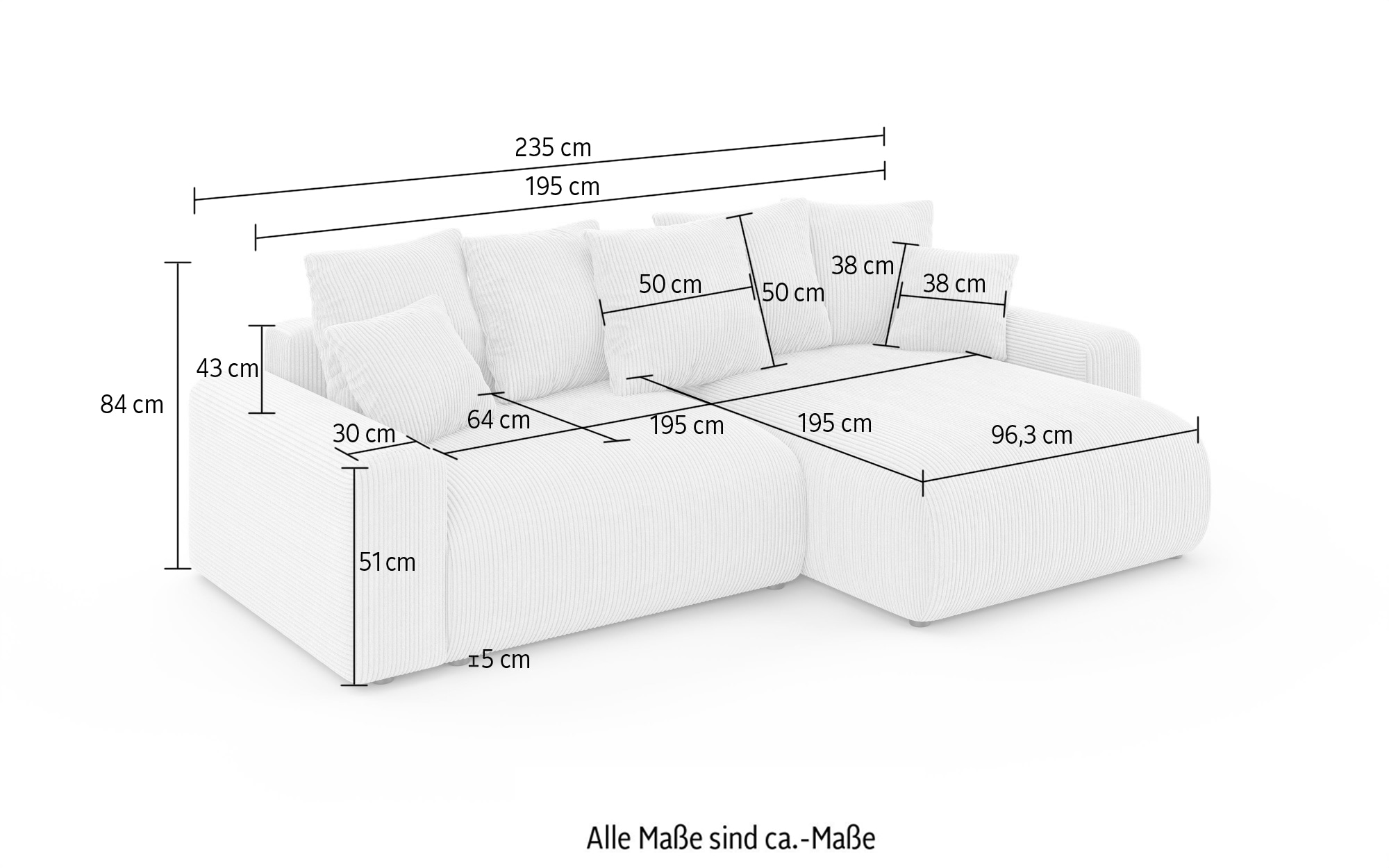 Home affaire Ecksofa »LAKESIDE klein mit Bettfunktion und Bettkasten, B/T/H 235/142/84 cm«, L-Form, Recamiere beidseitig montierbar, mit Wellenunterfederung