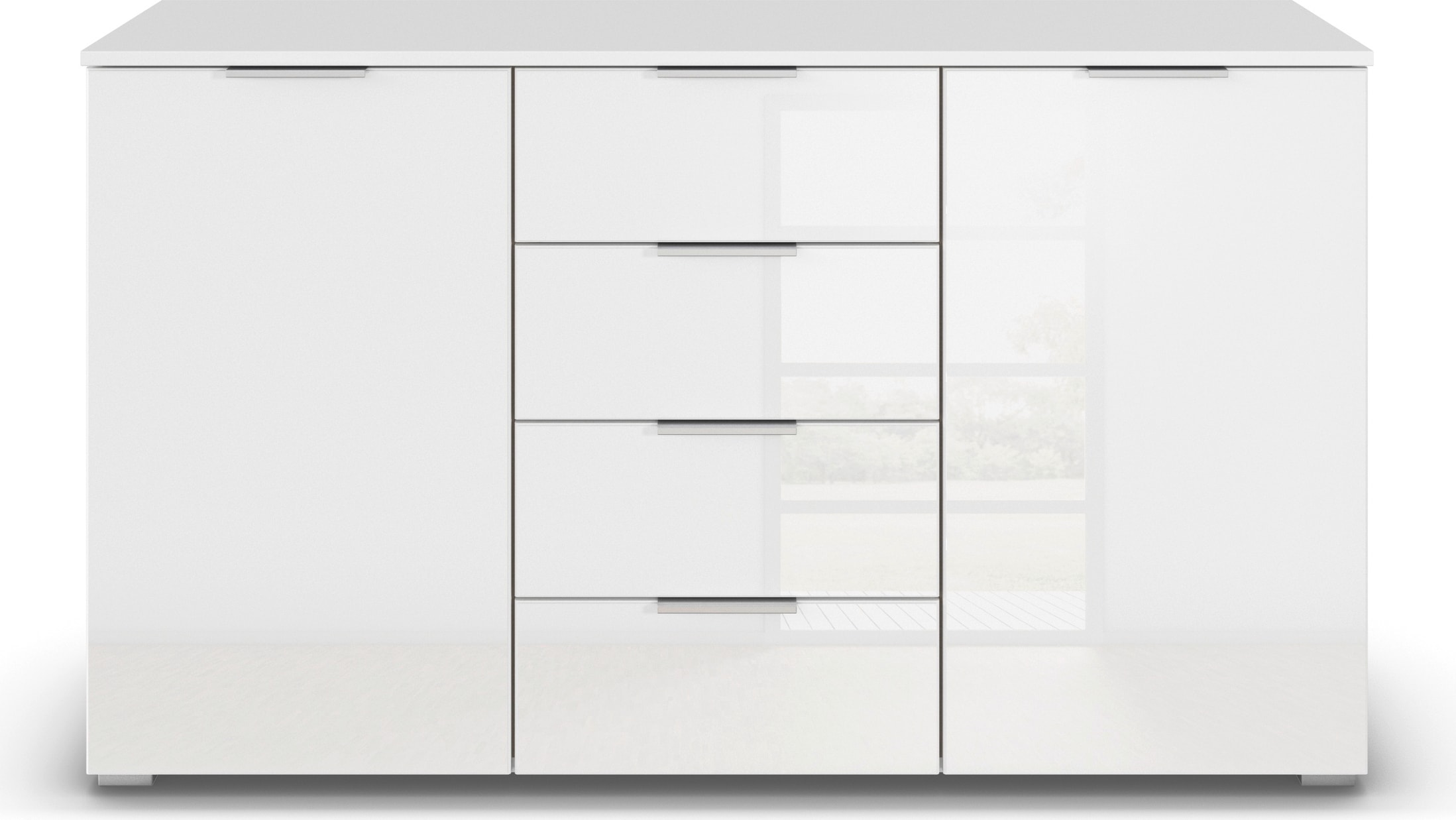 rauch Kommode "Sideboard Kombikommode Schubladenkommode AGORDO mit Glasfront", mit 4 Schubkästen und 2 Türen sowie Metal