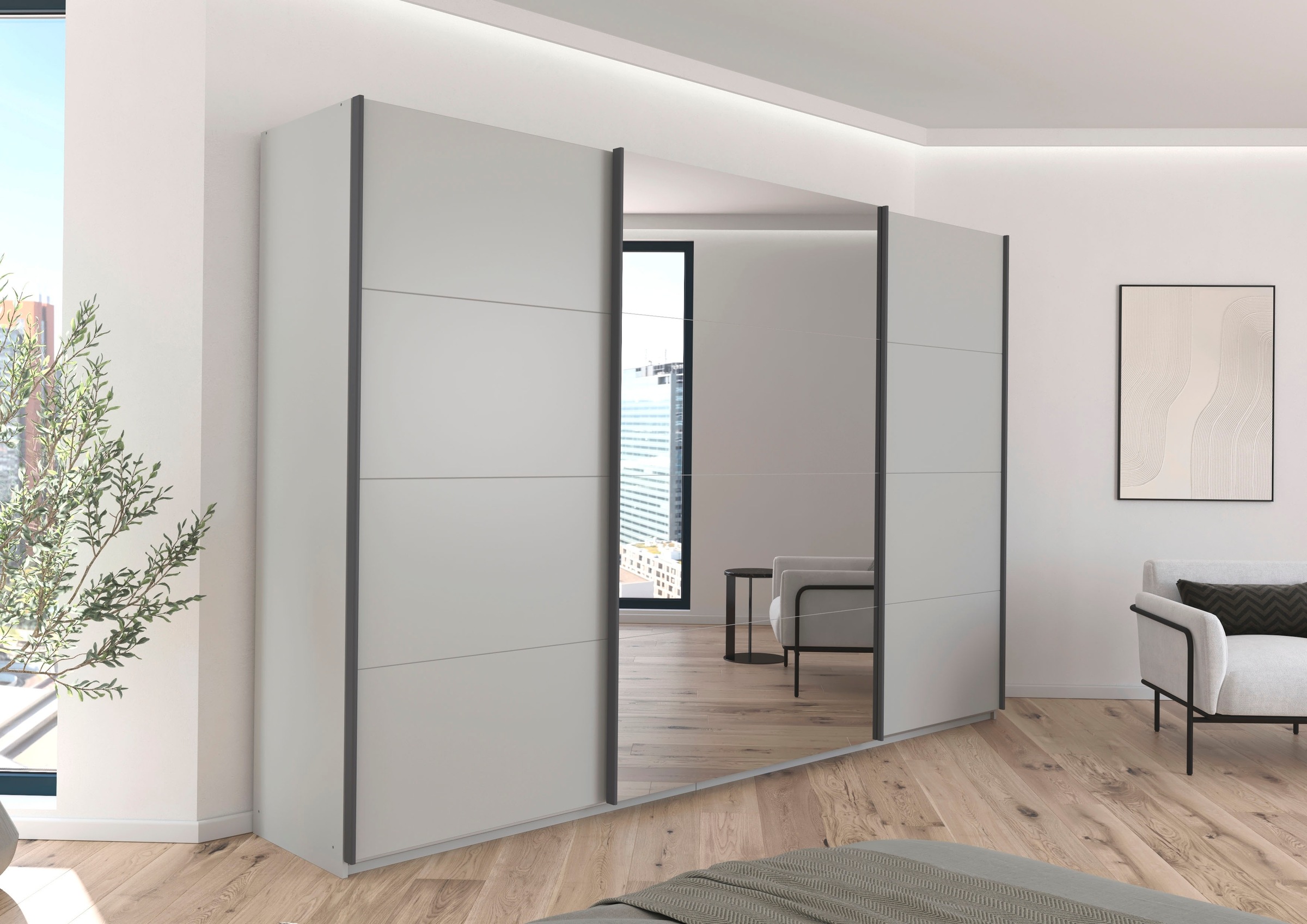 rauch Schwebetürenschrank »Kleiderschrank Schrank Garderobe AGORDO«, (in zwei Griff-Farben), Top Innenausstattung, in 4 Breiten und 2 Höhen MADE IN GERMANY