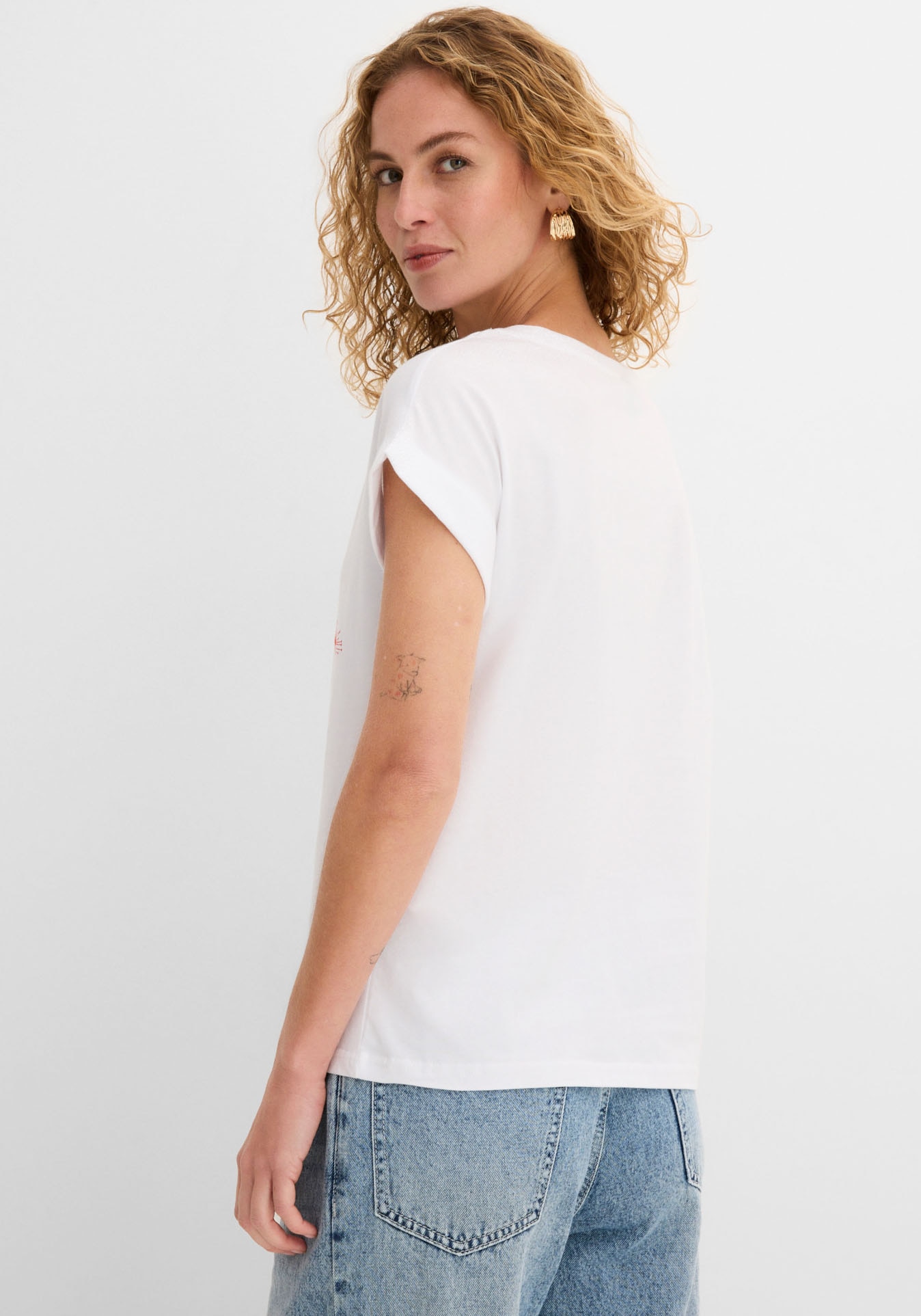 bonprix T-Shirt bequeme Passform, Kurzarm-Design, aus Baumwolle
