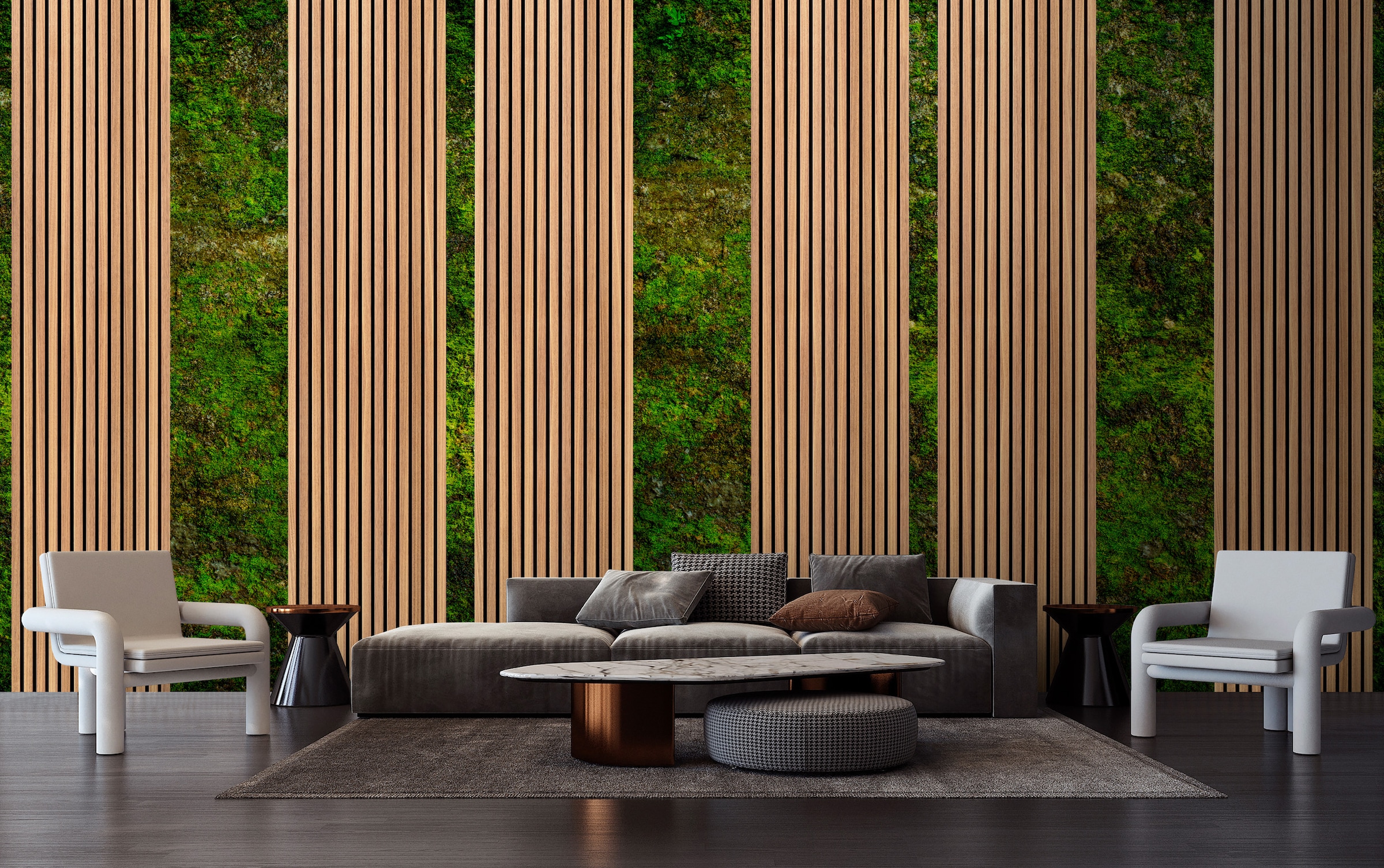 living walls Vliestapete »Holzleisten-Tapete mit Moosoptik Naturdesign« matt glatt