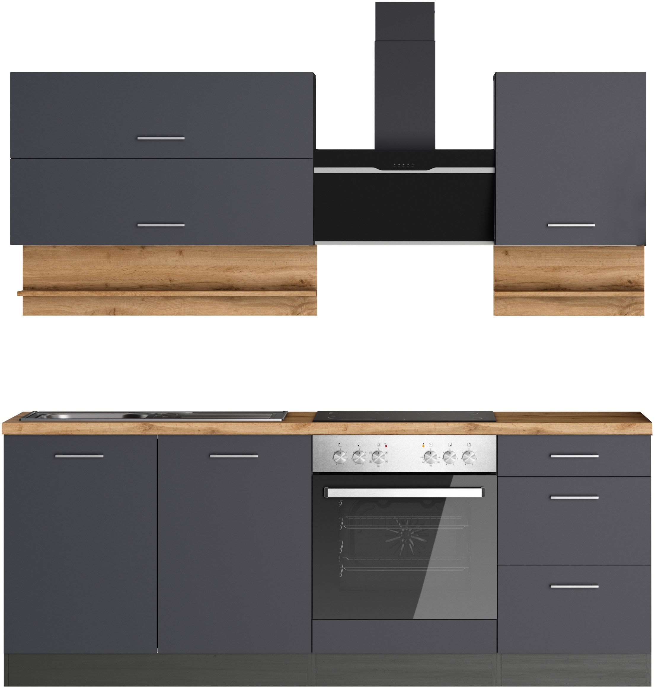 KOCHSTATION "KS-Milan" 210 cm breit, robuste Metallauszüge, viel Stauraum
