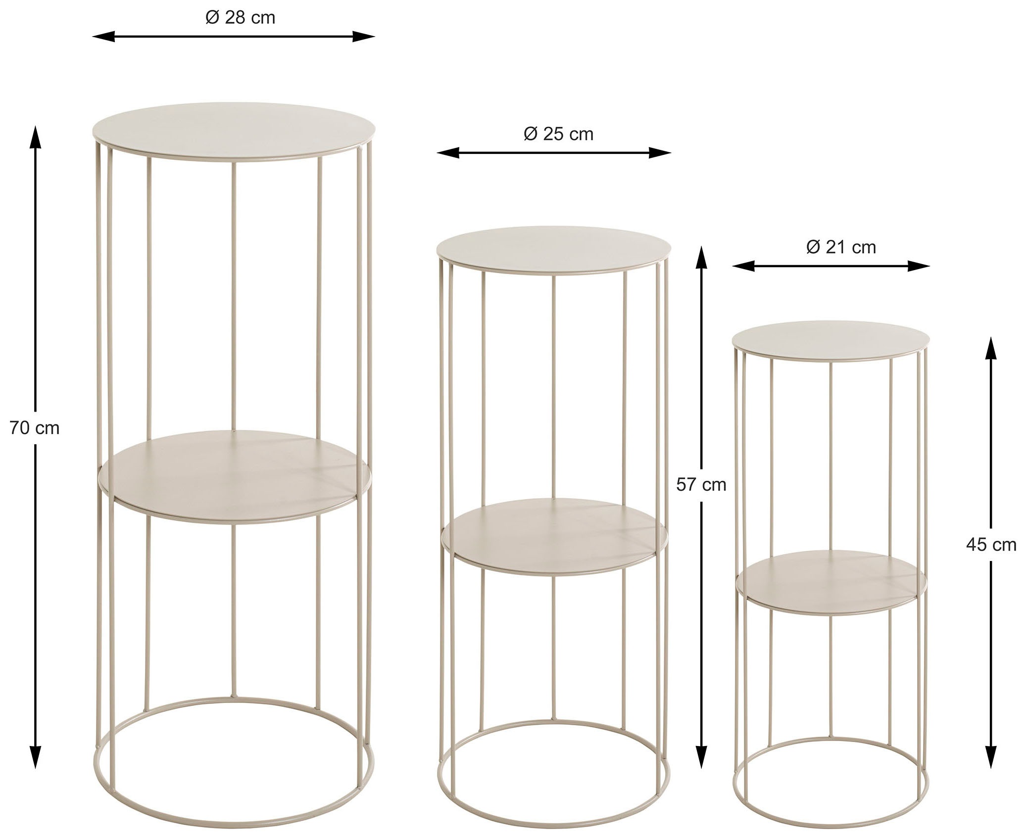 HAKU Blumentisch »Blumenpodest, Blumenständer, Pflanzsäule« Set, 3er Set, 3 Stk. tlg. rund - aus Metall Grau - Ø/H 21/45 und 25/57 cm