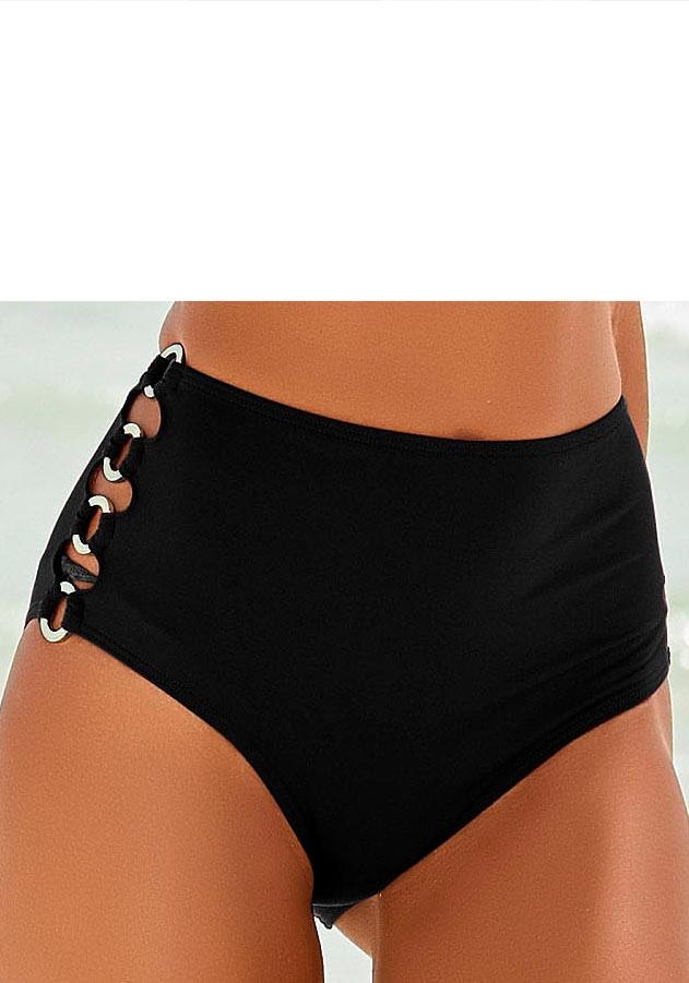 LASCANA Highwaist-Bikini-Hose »Italy«, Goldfarbene Zierringe