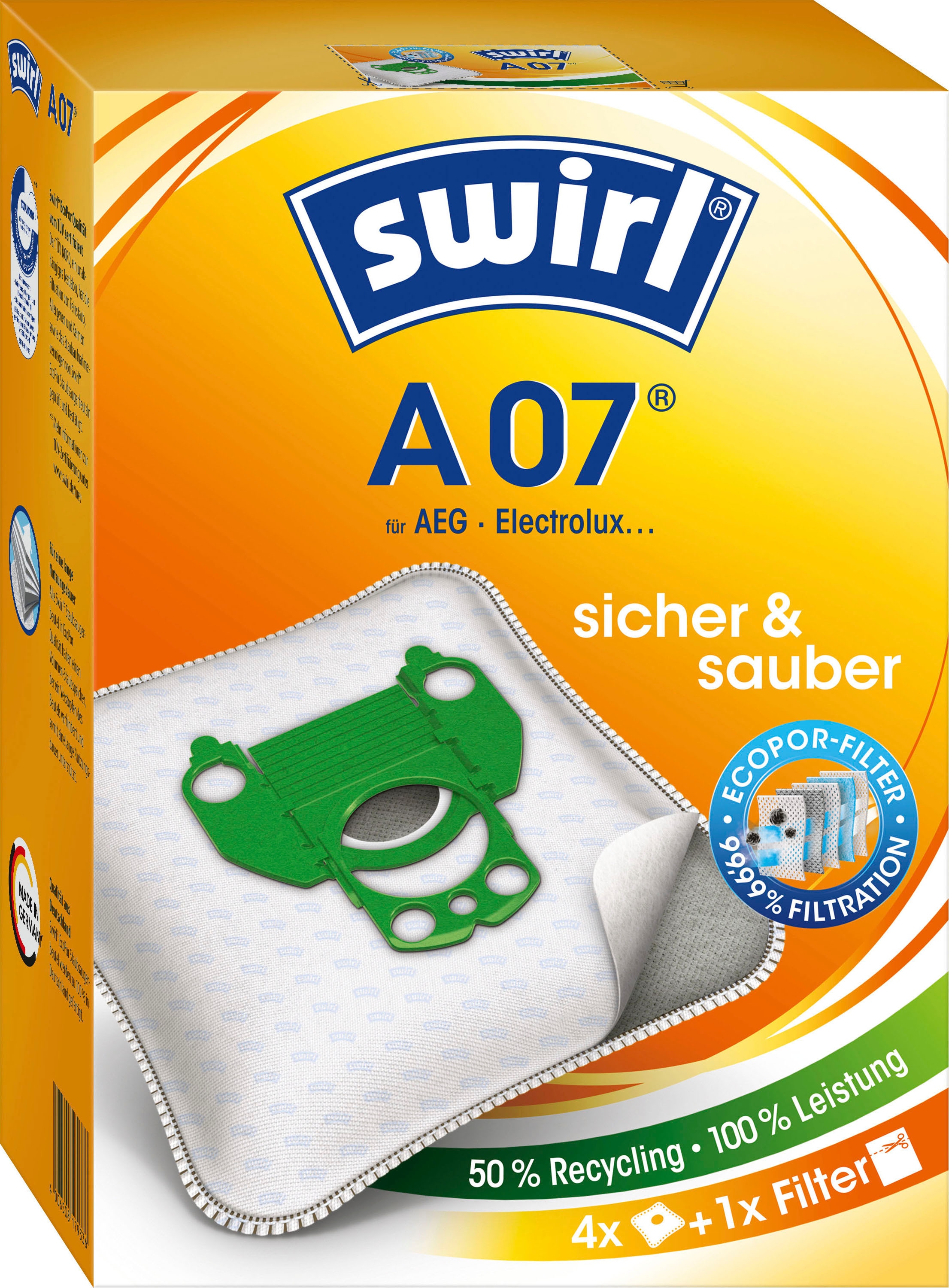 Swirl Staubsaugerbeutel "A 07 für AEG", (Packung), 4er- Pack