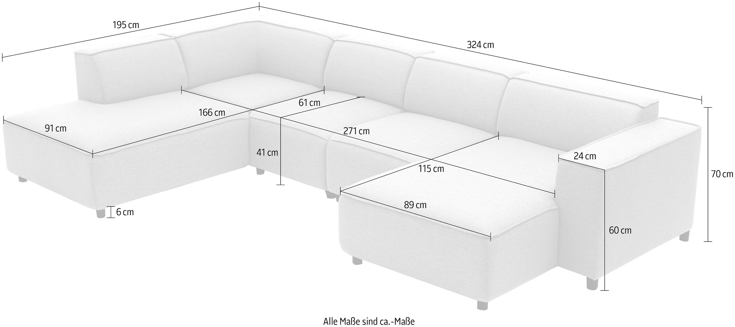 »Bulky«, home BAUR modular collection | bestellen Sitzfläche, U-Form und in aufgebaut XXL Wohnlandschaft ATLANTIC
