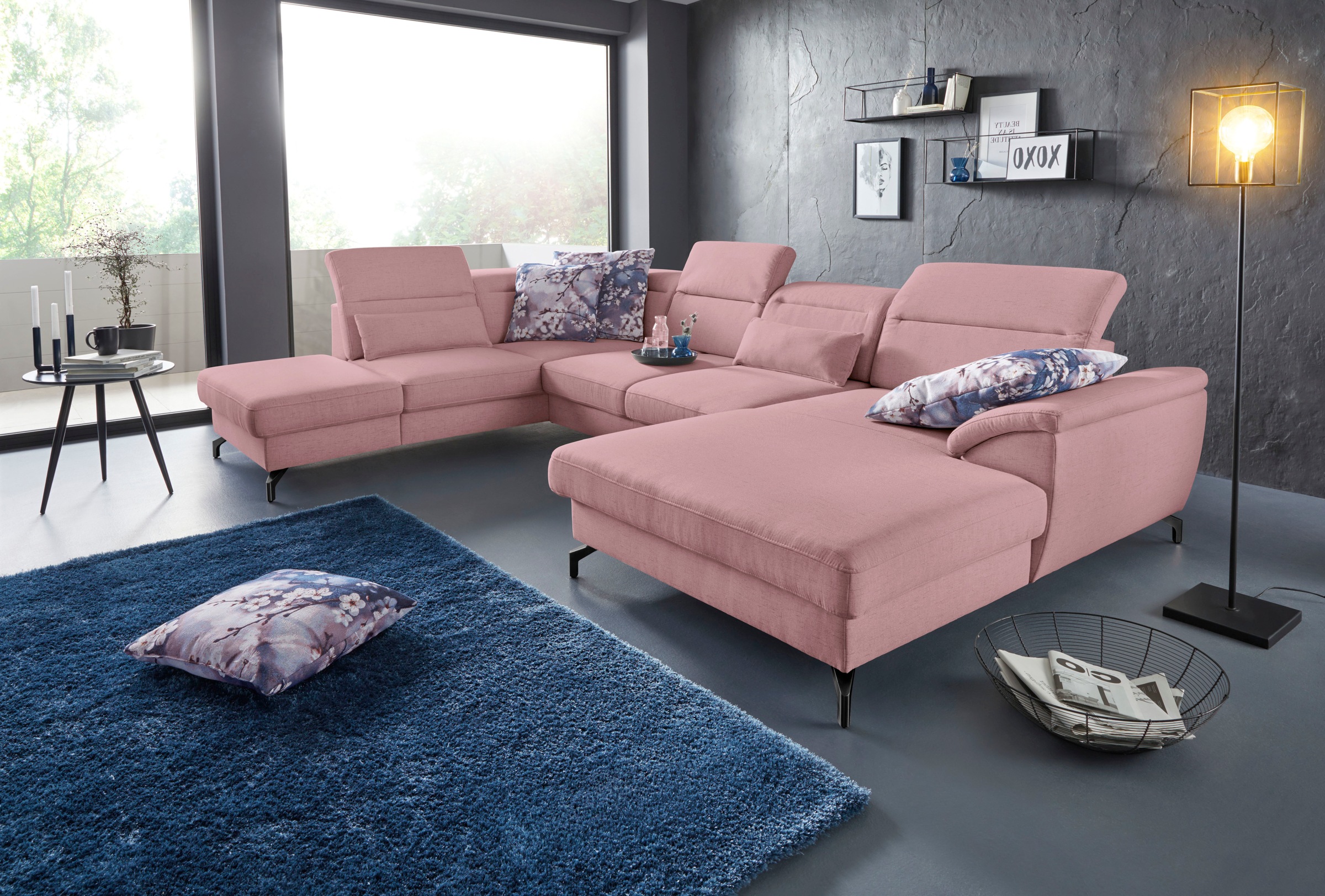 sit&more Wohnlandschaft »Percy U-Form«, 12 cm Fußhöhe, Sitztiefenverstellung, wahlweise in 2 Fußfarben