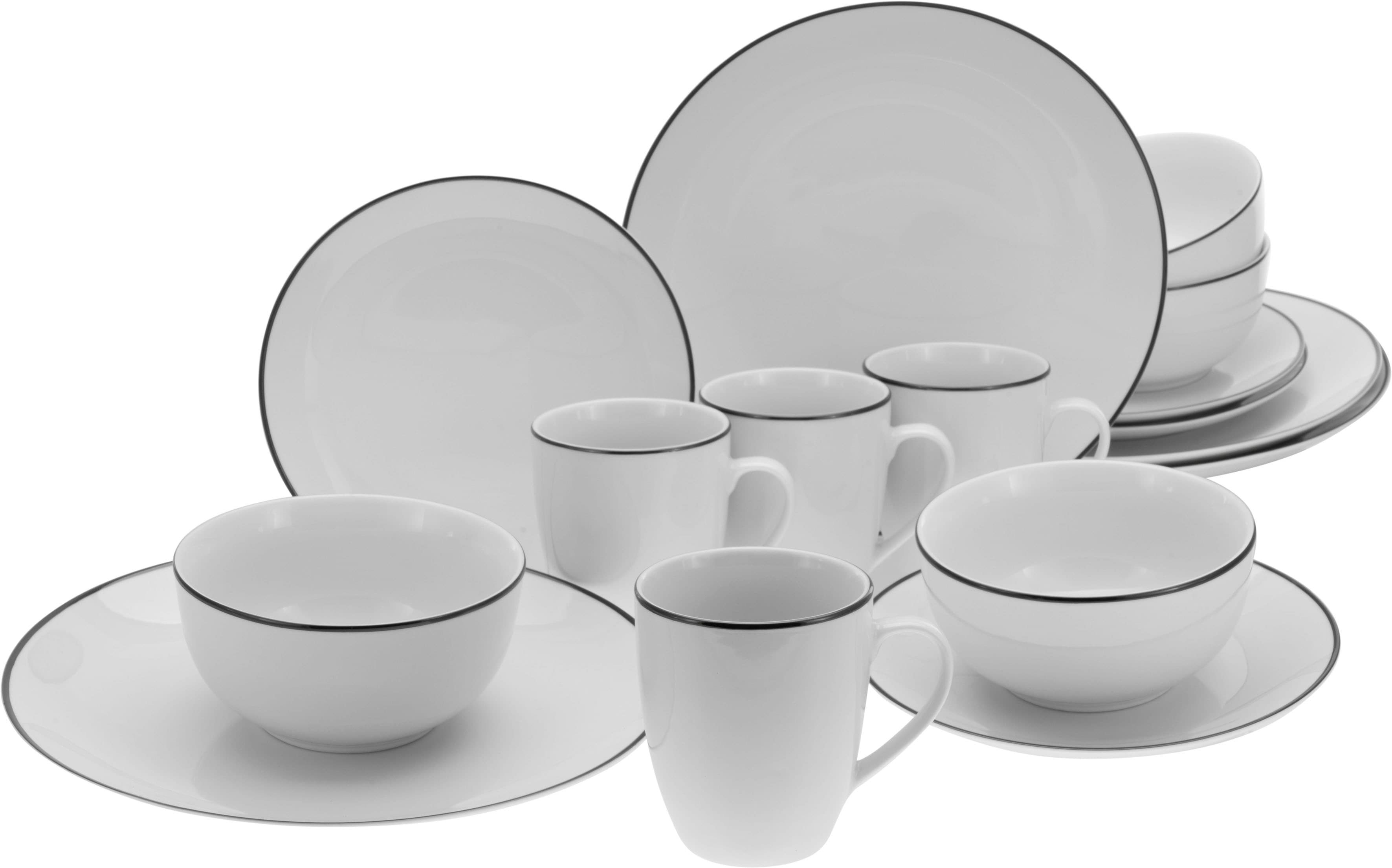 CreaTable Kombiservice "Luna Black Line" handgemaltes Liniendekor