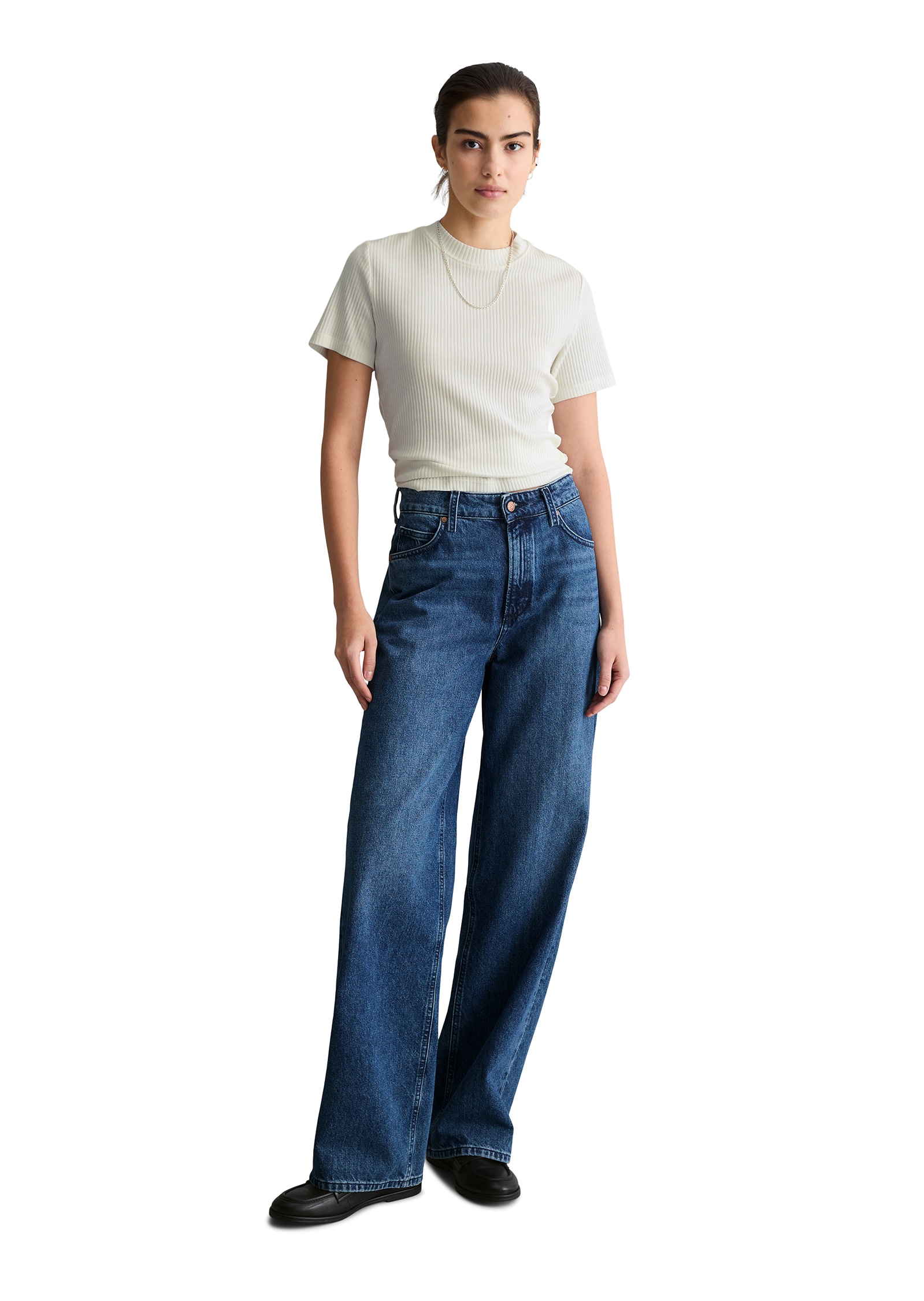 Marc O'Polo DENIM T-Shirt »slim aus elastischem Bio-Baumwolle-Mix« aus Ripp-Jersey