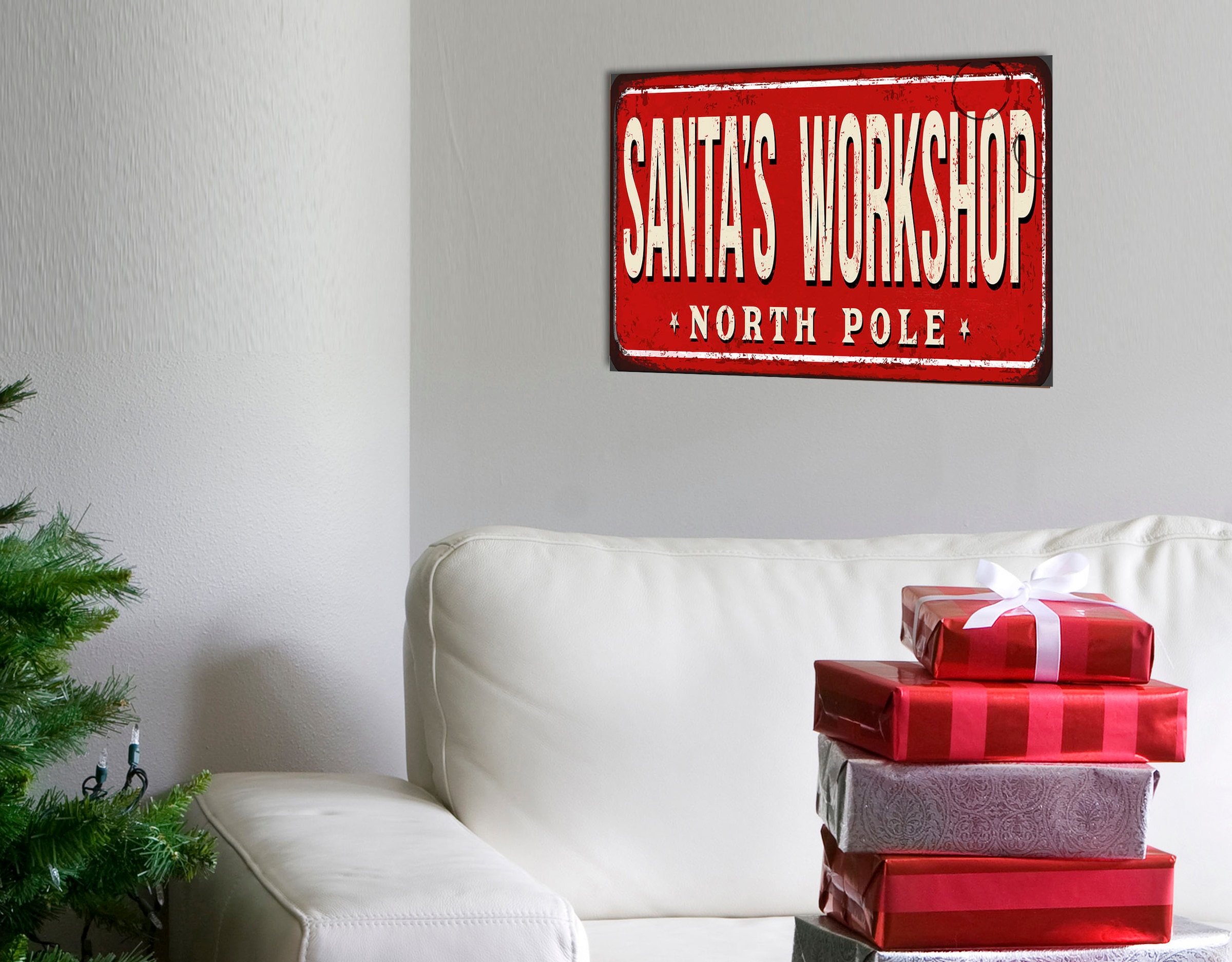 queence Metallbild "Santas Workshop" Schriftzug  Schriftzüge  Weihnachten 1 günstig online kaufen