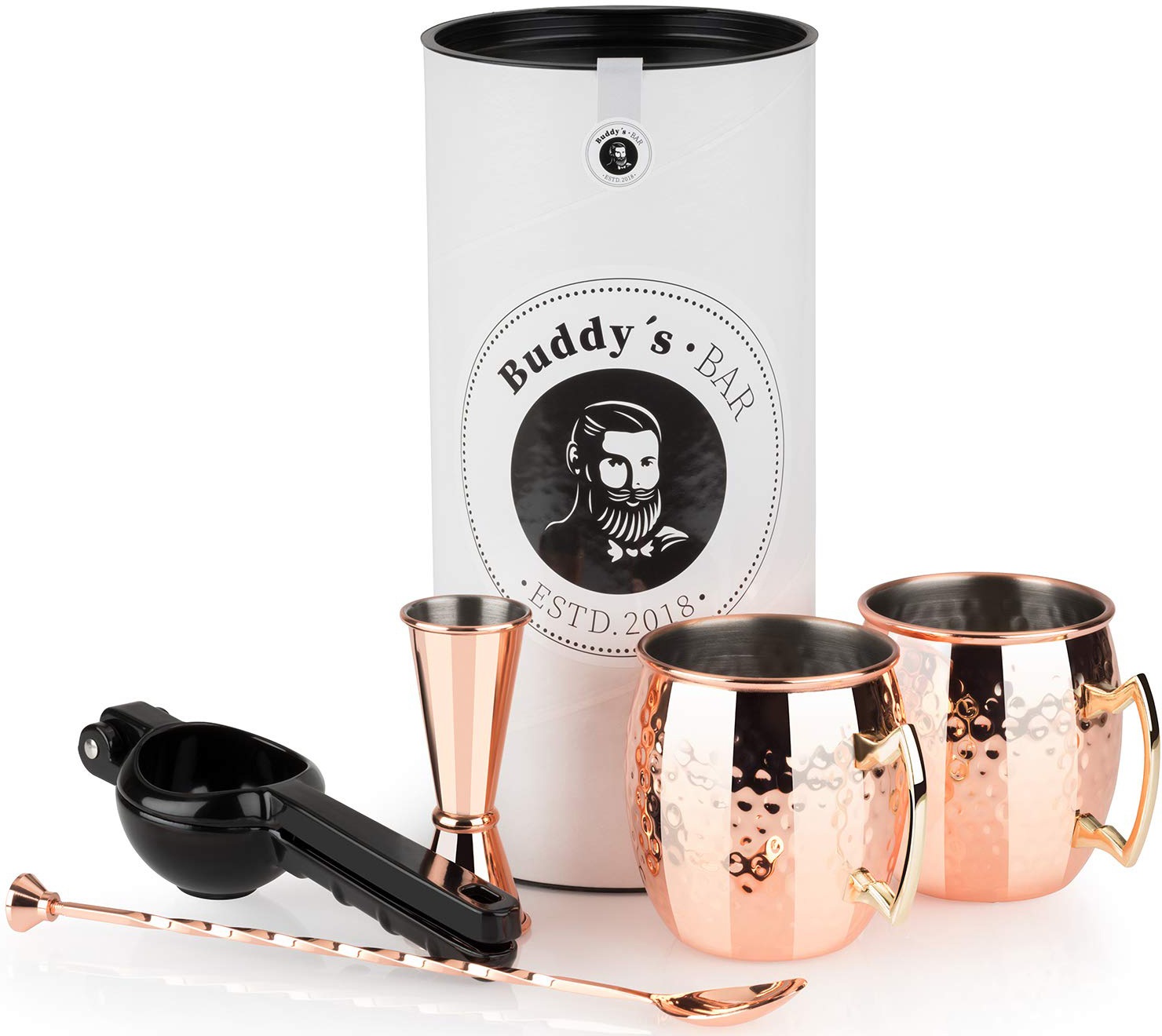 Buddys Cocktail-Set "Buddy´s Bar" 2 x 500 ml Becher, 27 cm Barlöffel, 5 cl Barmaß & schw. Limettenpresse