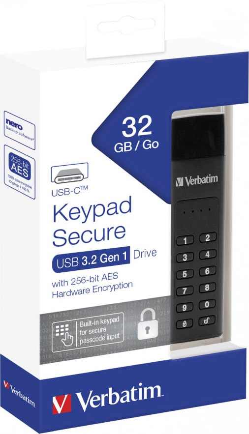Verbatim USB-Stick »Keypad Secure 32GB« (32GB GB USB 3.2 Lesegeschwindigkeit 160 MB/s)