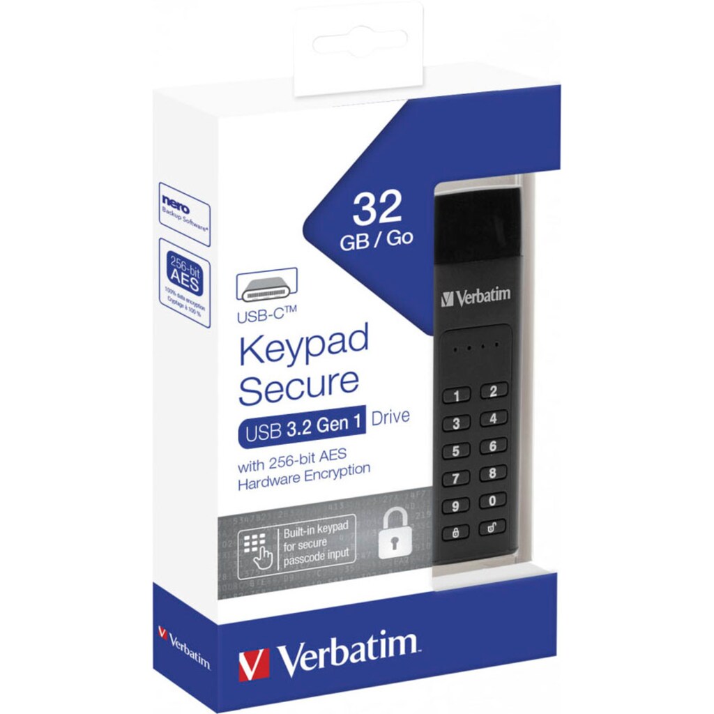 Verbatim USB-Stick »Keypad Secure 32GB«, (USB 3.2 Lesegeschwindigkeit 160 MB/s)