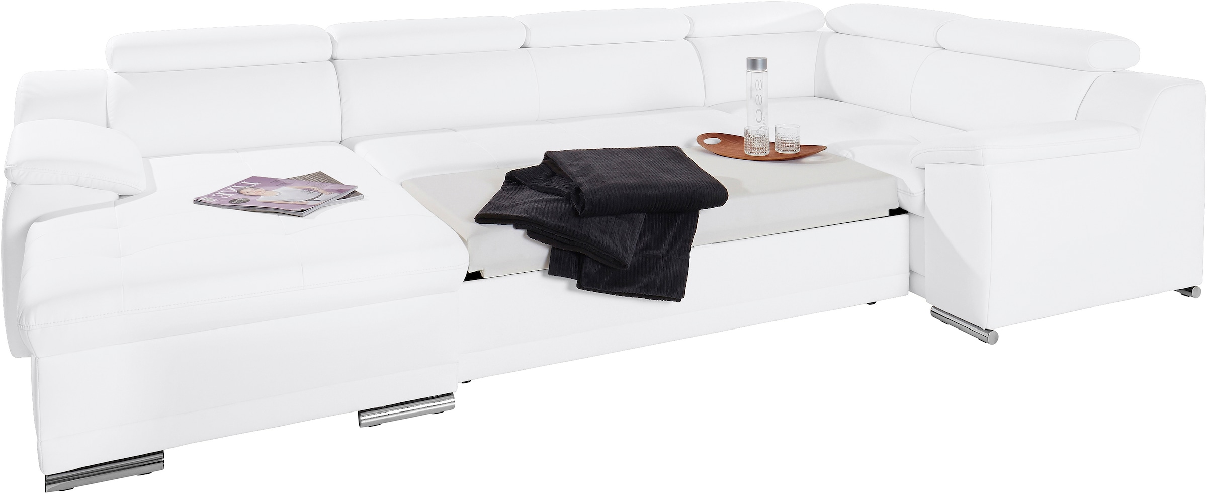 Wohnlandschaft "Andiamo U-Form, B: 336 cm, Kopfteilverstellung, XXL-Sofa" optional Schlaffunktion, frei stellbar, Couch für Wohnkomfort