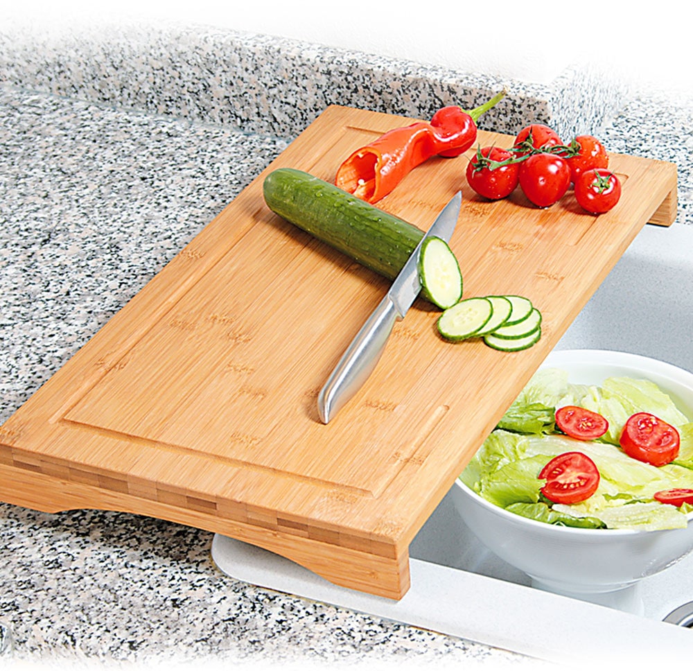 KESPER for kitchen & home Schneide- BAUR FSC® 100% bestellen Elastikfüße vier rutschfeste aus Abdeckplatte, zertifiziertem und | Bambus