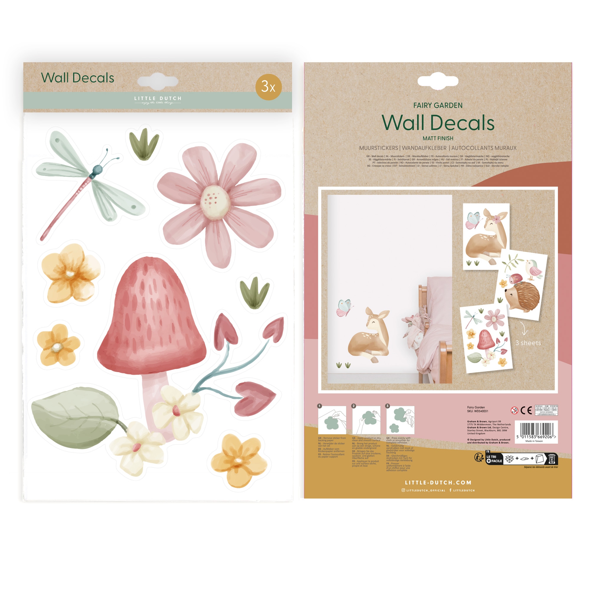 LITTLE DUTCH Wandtattoo "Wandsticker Set Fairy Garden A4 (3x St.)", (Set, 3 günstig online kaufen