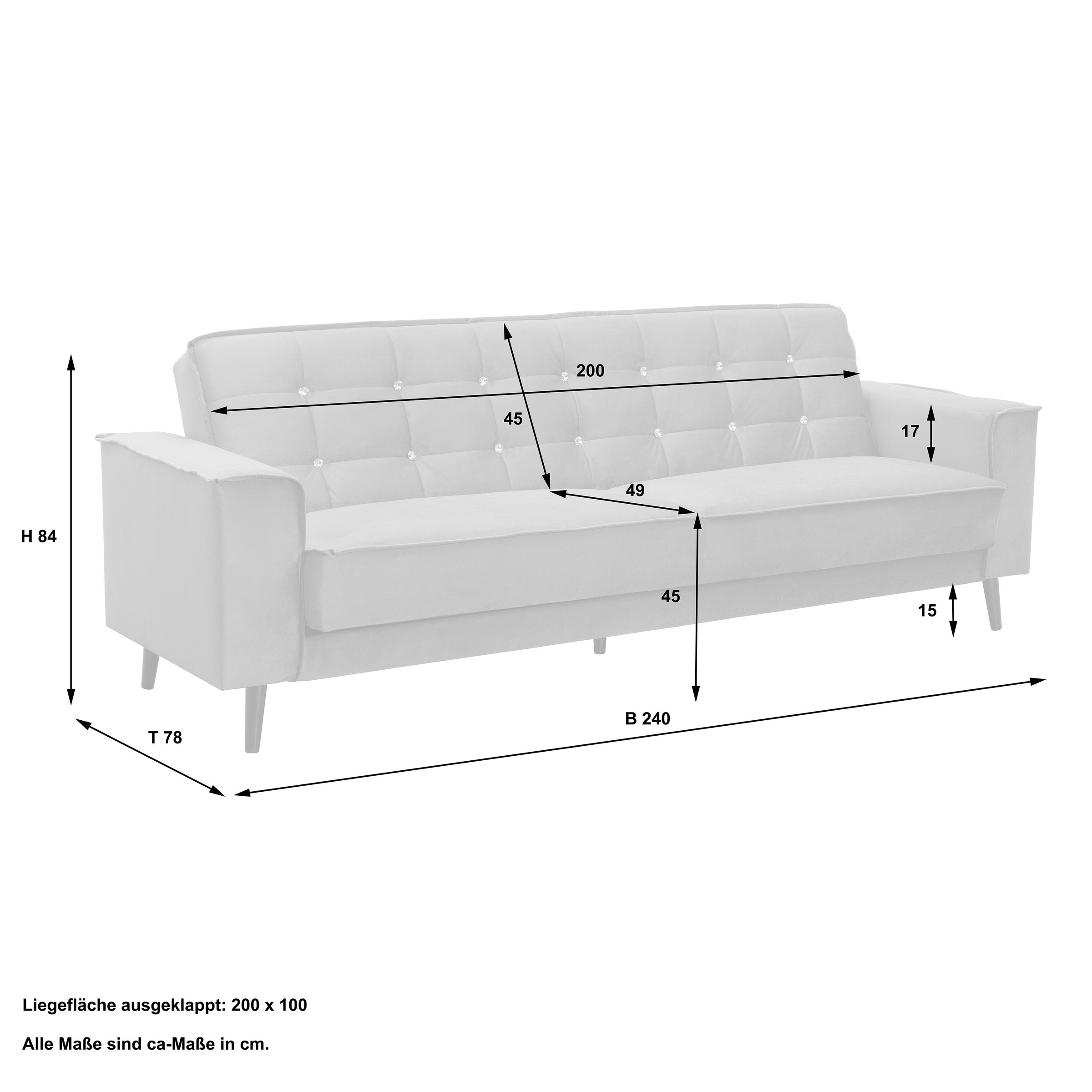 Max Winzer® Schlafsofa »Jersey, 3-Sitzer, Sofa in exklusivem Design, mit Strasssteinen«, handgefertigt, hochwertige Konstruktion, Samtvelours, mit Bettfunktion