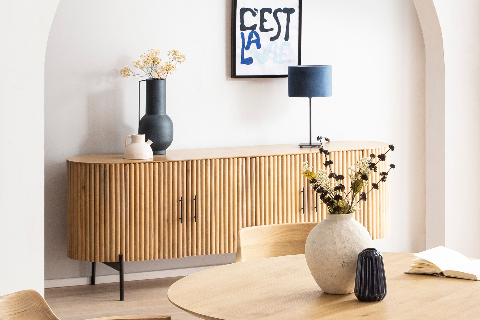 SIT Sideboard, (1 St.), Kommode, Lamellen-Design im Retro Stil, Breite 190 cm