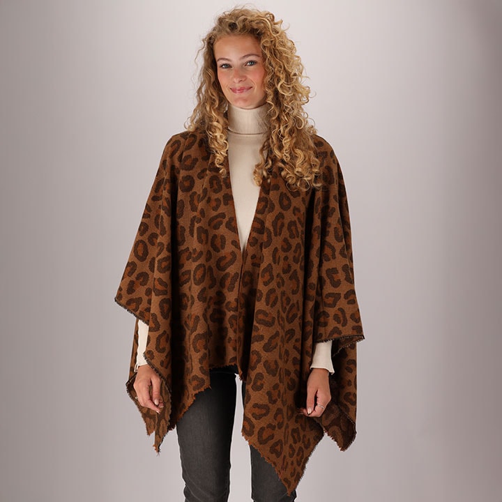 Sarlini Strickponcho mit langen Ärmeln, aus Polyester, lockere Passform