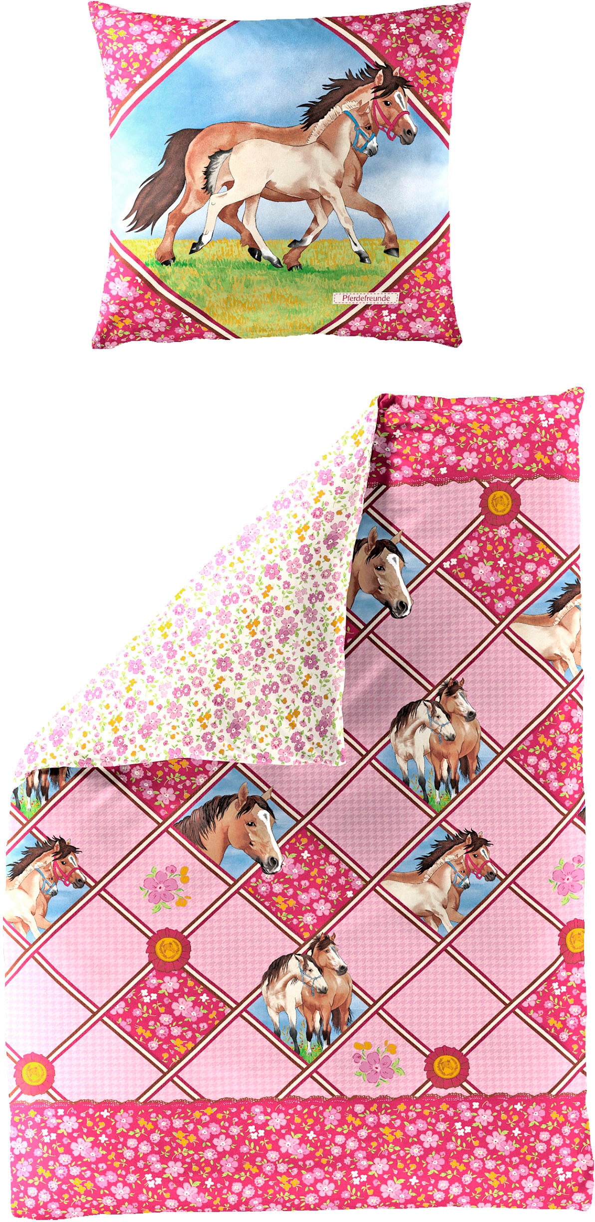 Pferdefreunde Kinderbettwäsche "Porto" 2 Stk. tlg. Renforce, 100 % Baumwoll günstig online kaufen
