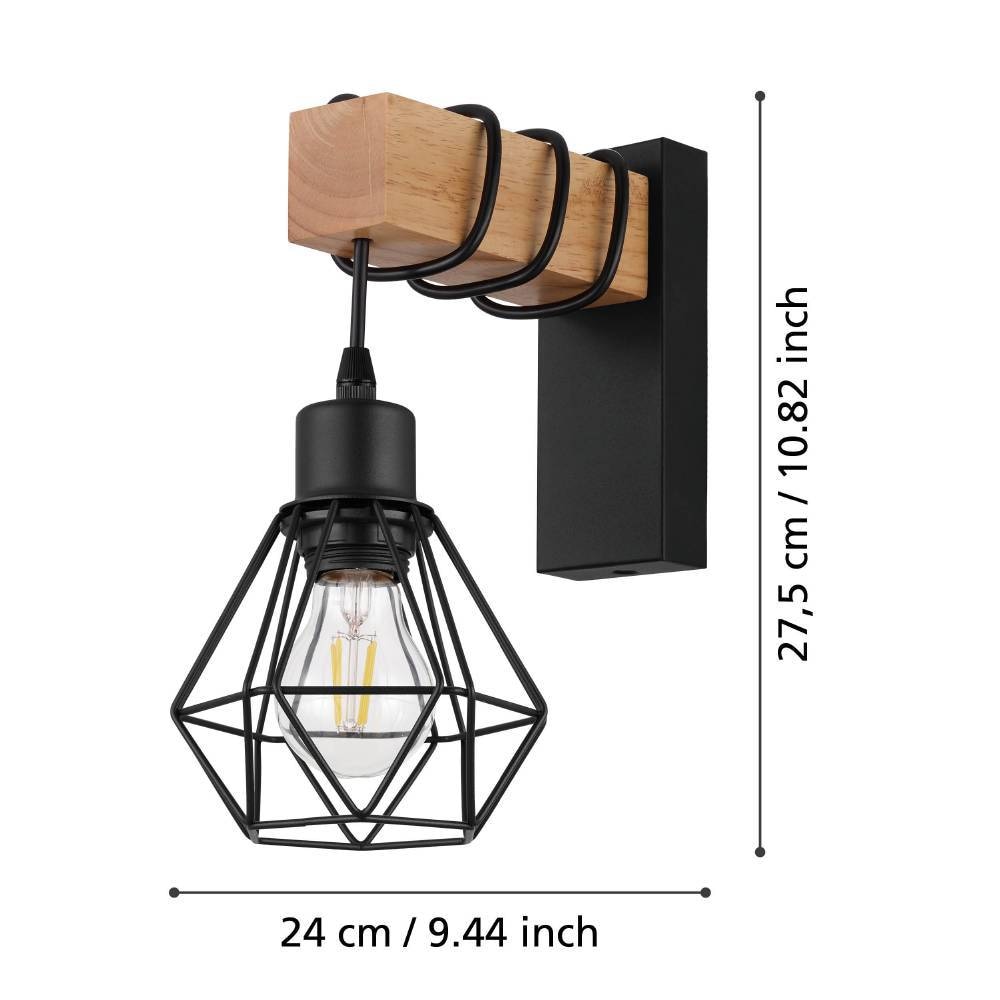 EGLO Wandleuchte »TOWNSHEND 5«, 1 flammig, Leuchtmittel E27 | ohne Leuchtmittel, Vintage Wandleuchte, Schwarz, braun, Fassung E27, FSC zertifiziert