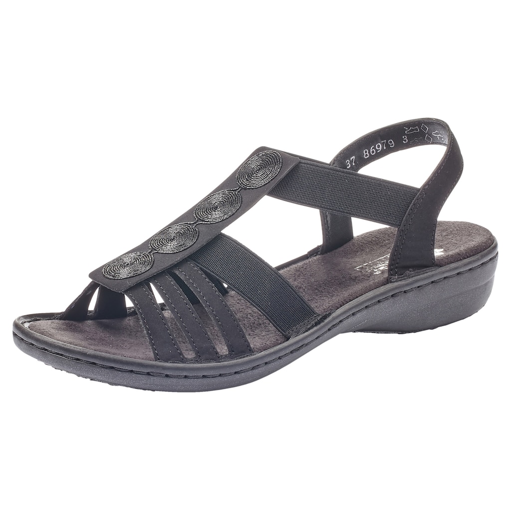 Rieker Riemchensandale, Sommerschuh, Sandalette, Keilabsatz, mit Schmuckapplikation