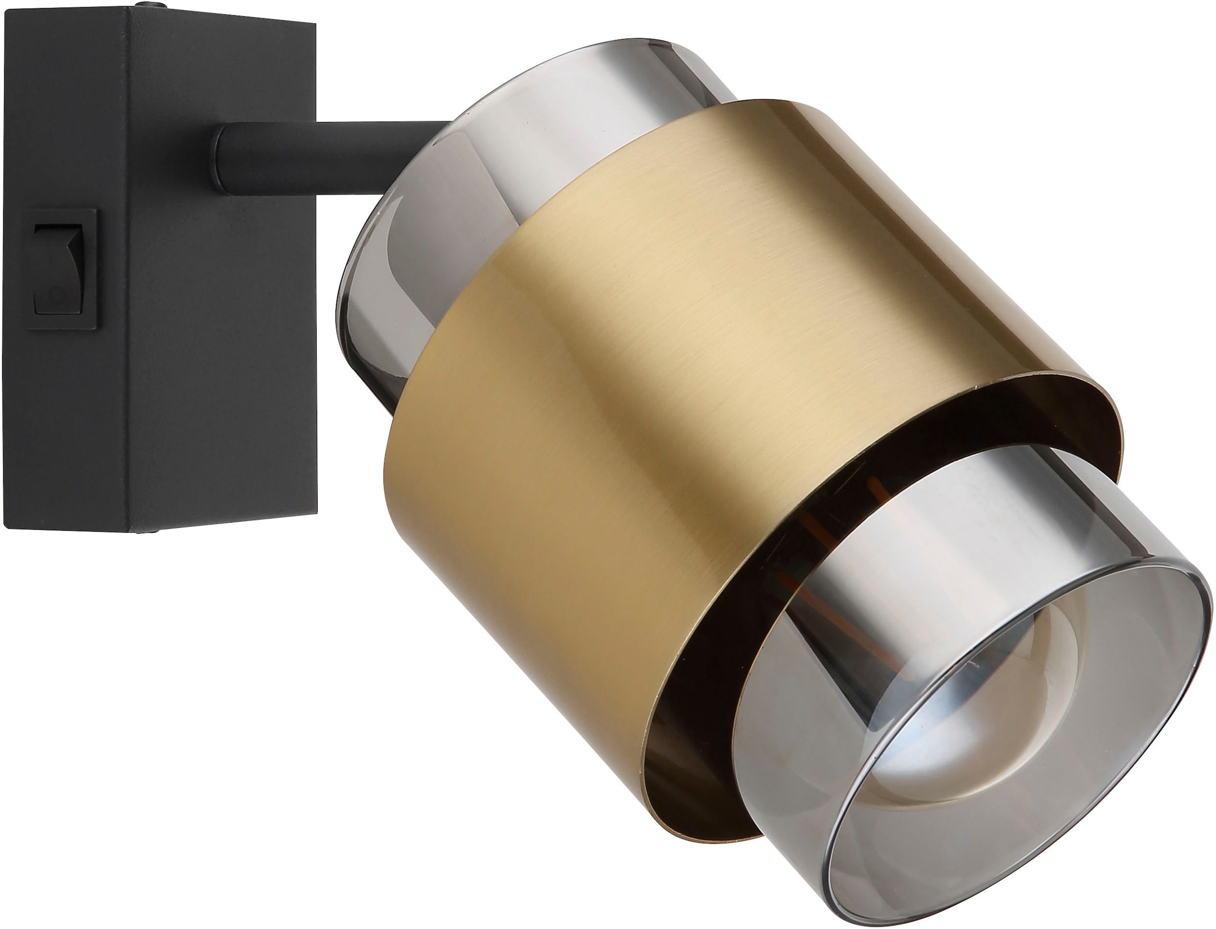 GLOBO LIGHTING Deckenstrahler »MILLEY« E27 1 Stk. Spot schwarz Glas rauchfarben Messingring Wandstrahler