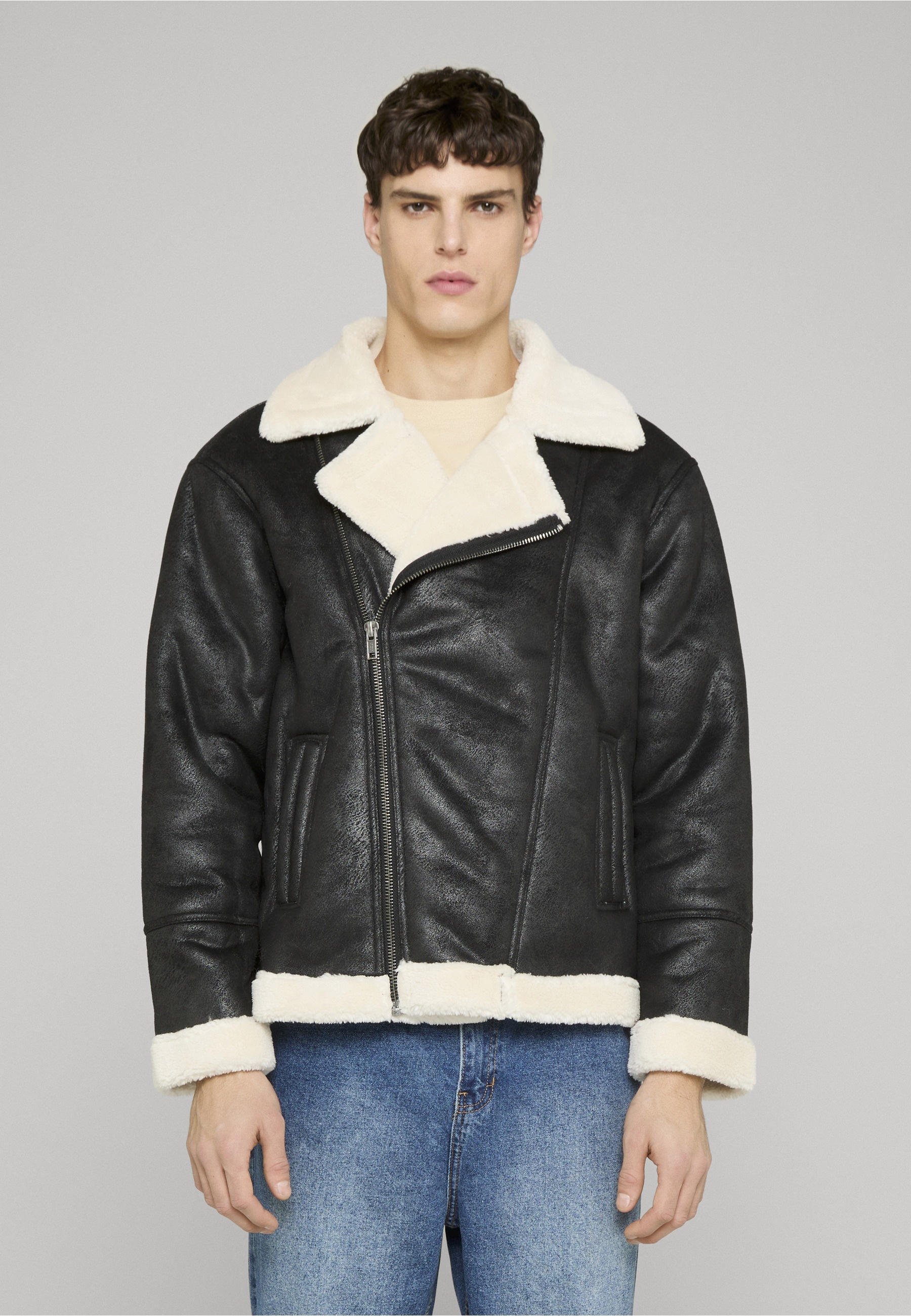URBAN CLASSICS Winterjacke »Urban Classics Shearling Biker Jacket« 1 Stk. tlg. ohne Kapuze