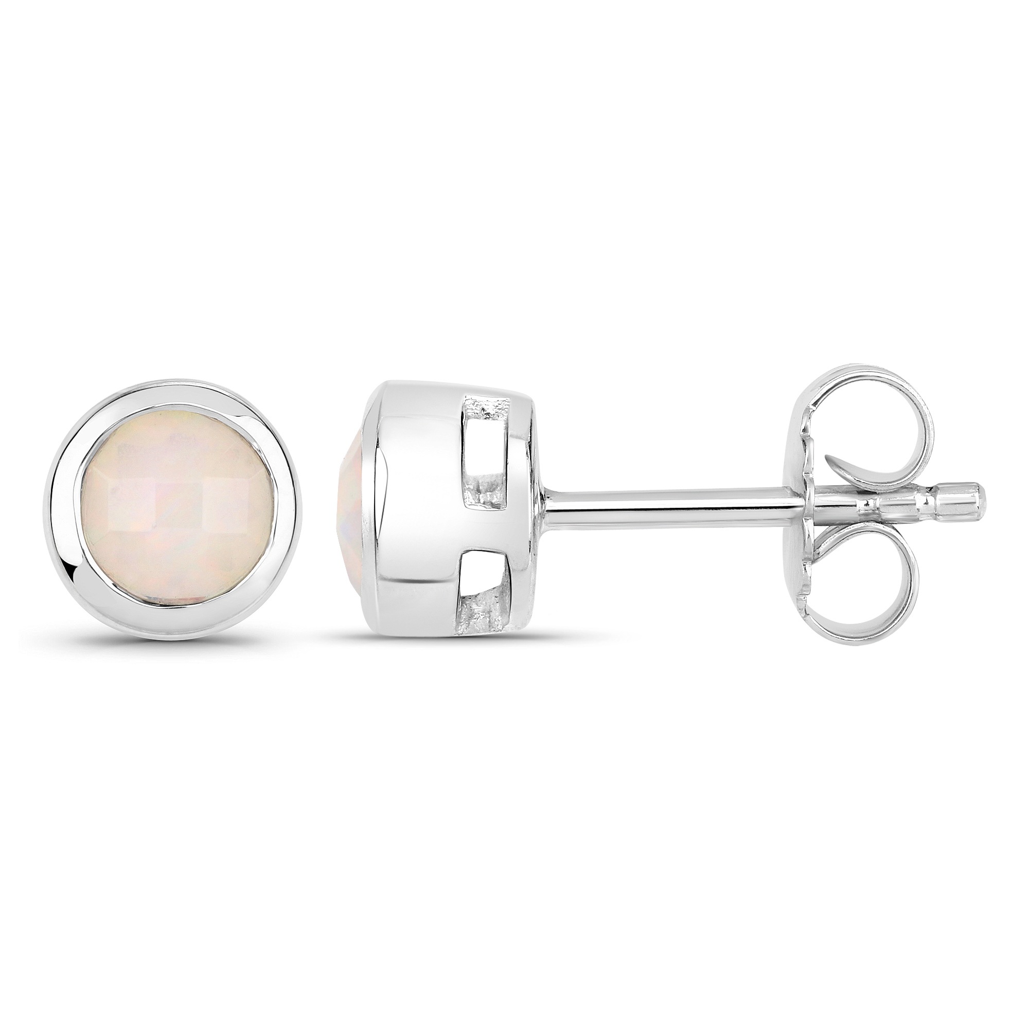 Paar Ohrstecker »925-Sterling Silber rhodiniert glänzend Opal weiß rund«