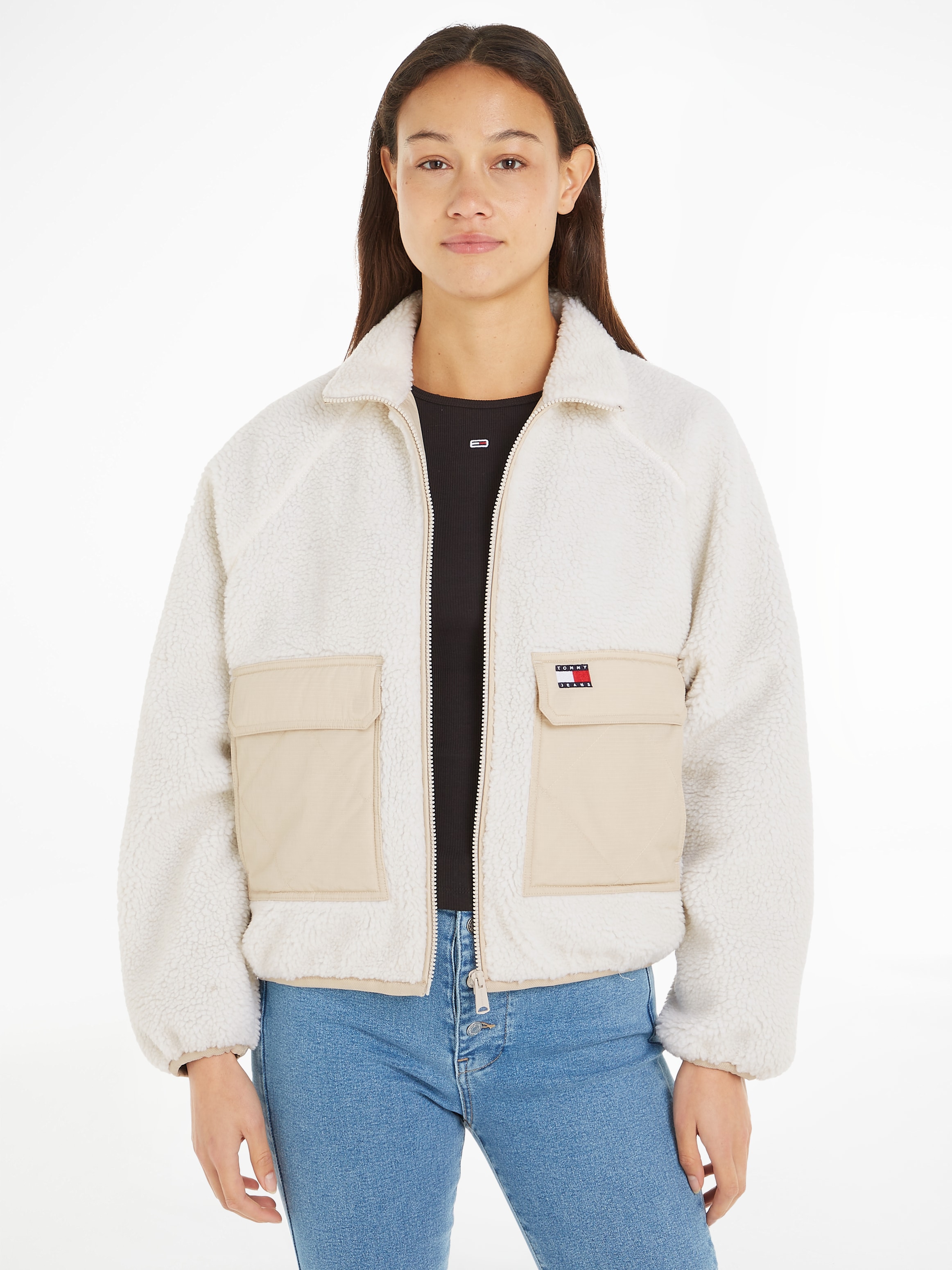 Tommy Jeans Bomberjacke "TJW CRP TEDDY MIX CLRBLK JACKET", modische Cropped günstig online kaufen