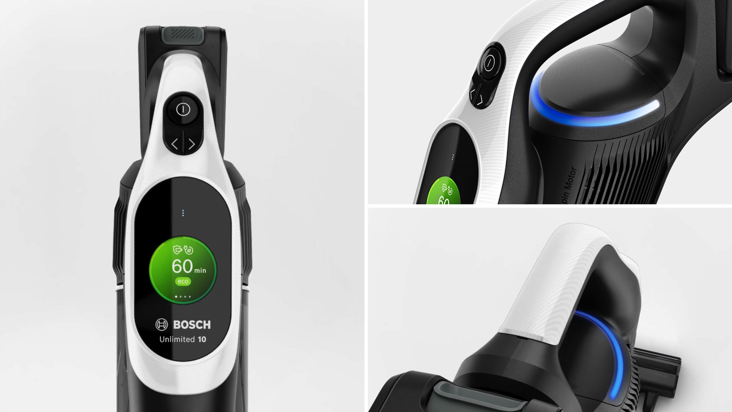 BOSCH Akku-Stielstaubsauger »Unlimited 10 BTS1042WAC, MicroClean™ Technology, 10 J. Motorgarantie«, Display, Knickrohr, HEPA-Filtersystem, Schnellladegerät, 2 Akkus, weiß