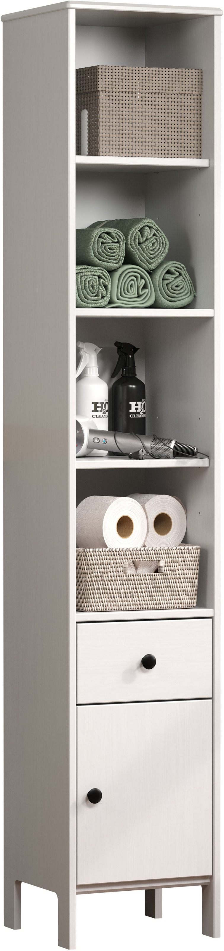 Thumbnail - welltime Hochschrank "Kall" 1 Stk. tlg. Badschrank aus Kiefer-Massivholz mit Schublade - (B/T/H) 35/33/188 cm