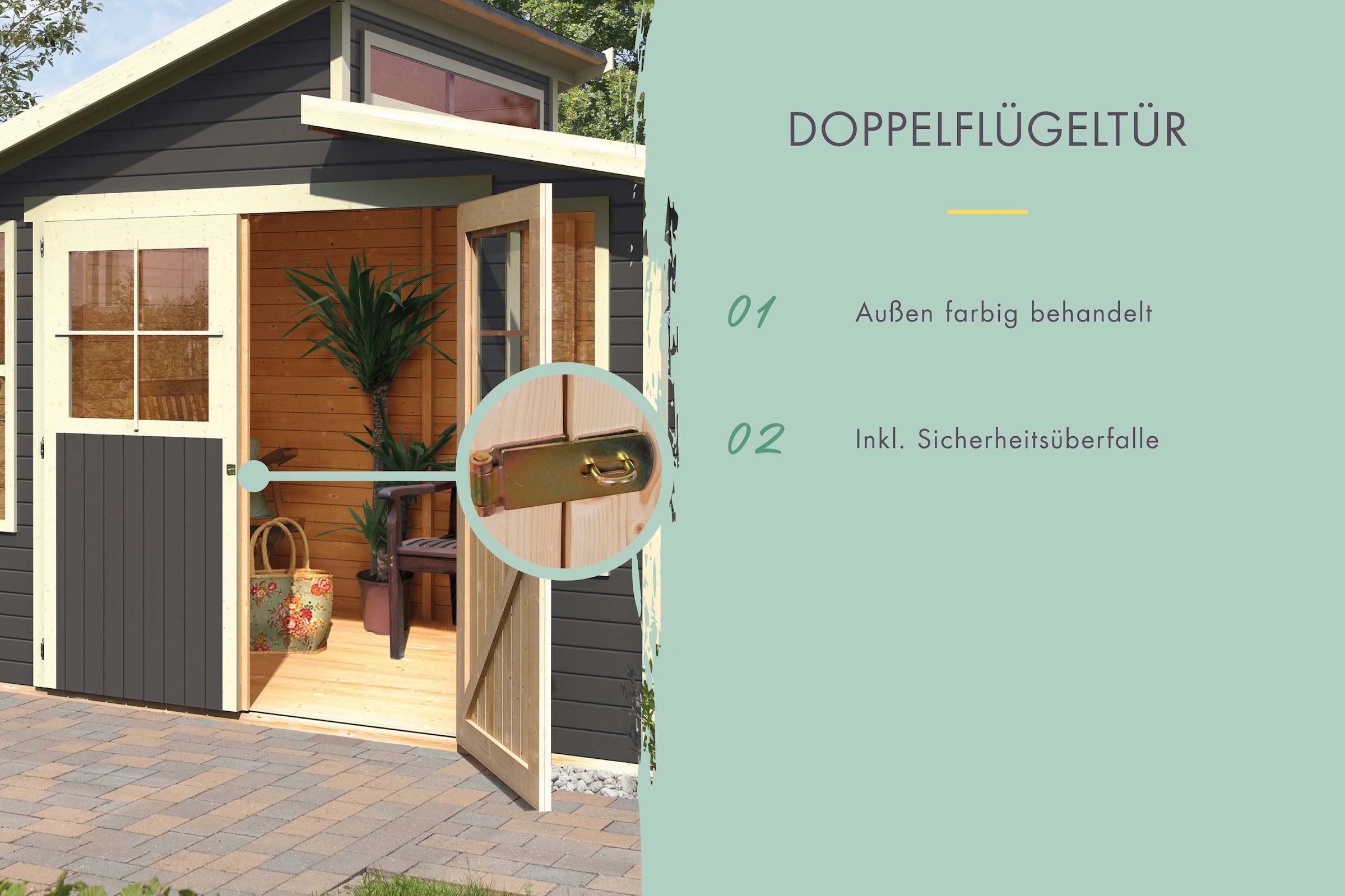 Karibu Gartenhaus »"Schiefenberg 7" terragrau«, aus hochwertiger nordischer Fichte mit wasserabweisender Profilierung