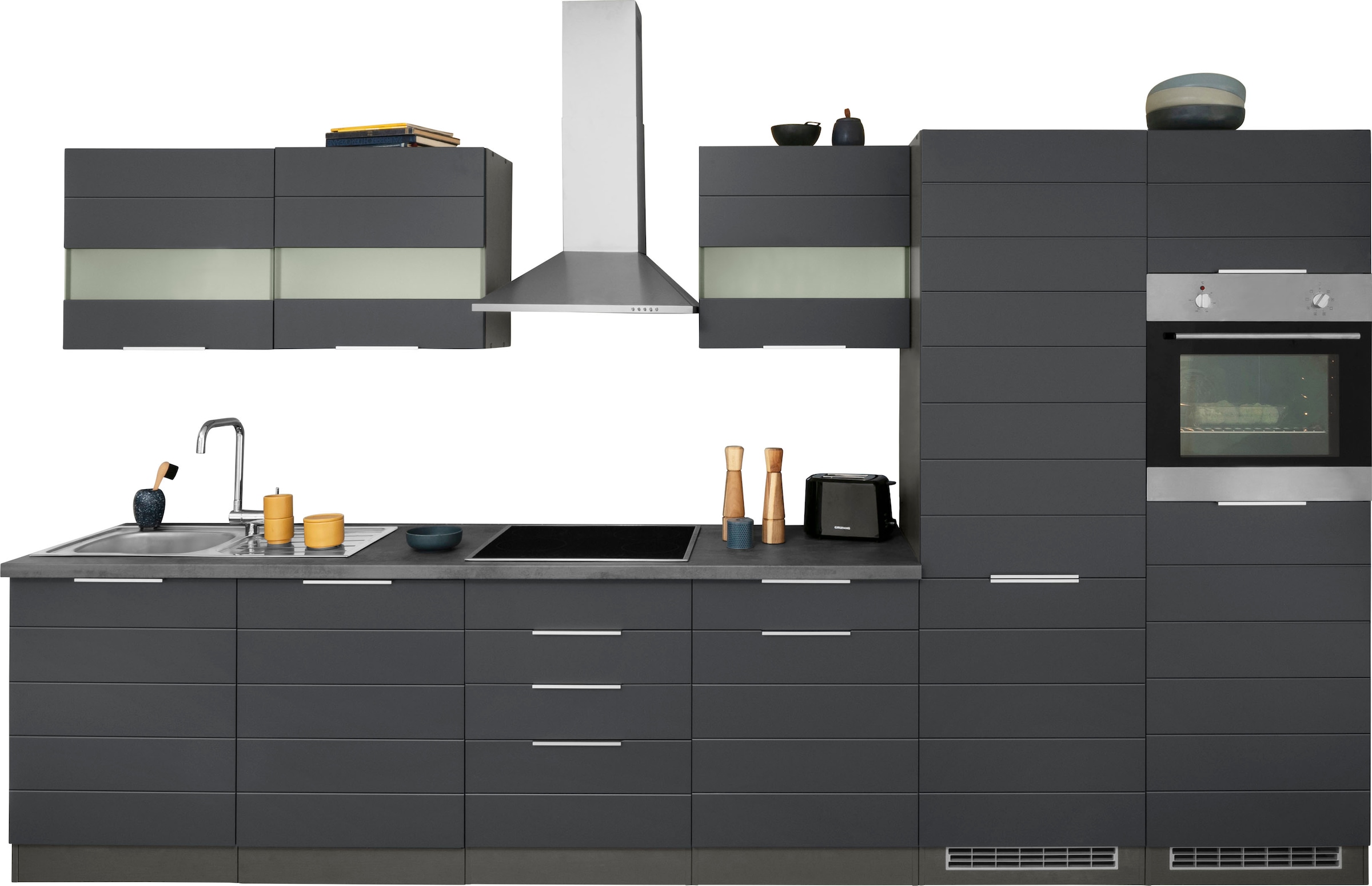 Kochstation Küche »KS-Luhe«, 360 cm breit, wahlweise mit oder ohne E-Geräten, gefräste MDF-Fronten