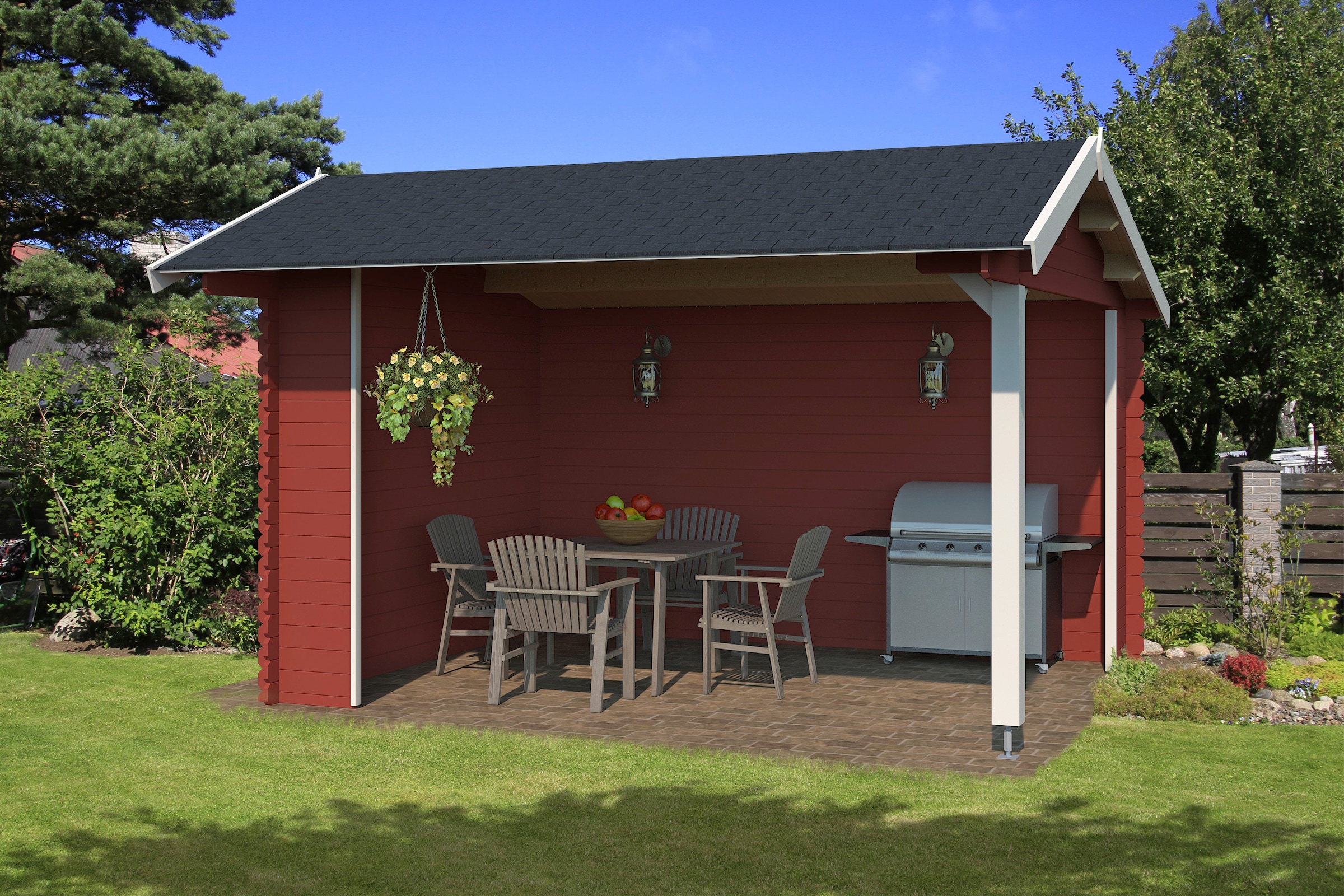 LASITA MAJA Gartenhaus »Kirian 300«, Unterstand / Lounge 28mm, Fundamentmass 3800x3000, Schwedenrot