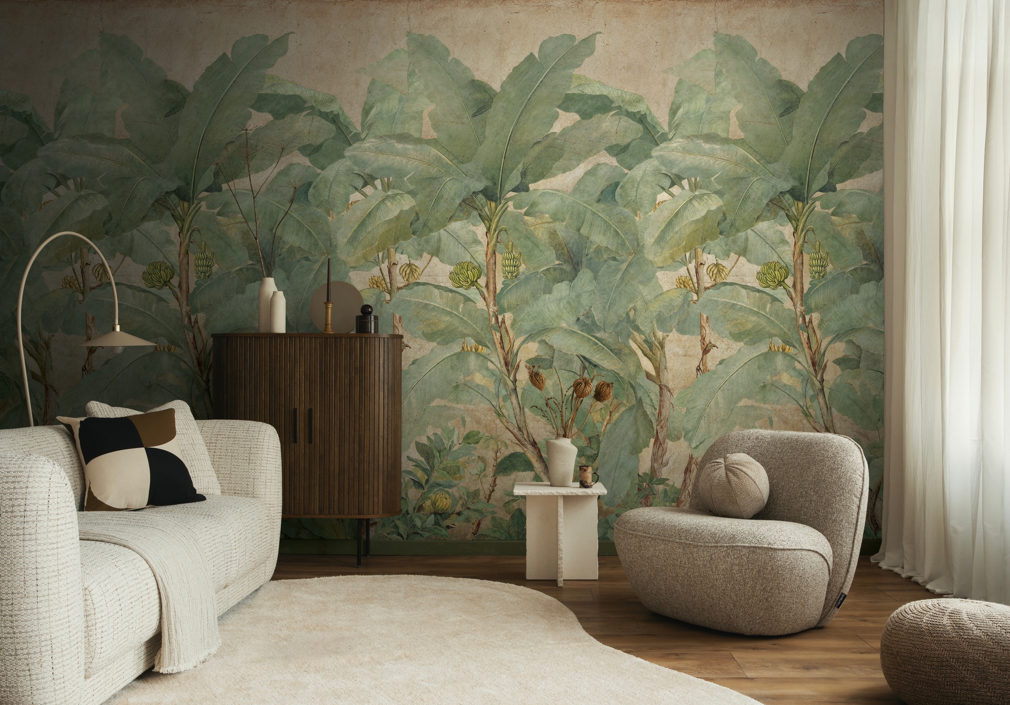 living walls Fototapete »The Wall 4 Botanic – Bananenbäume im Vintage-Stil Vlies-Fototapete« botanisch | matt | tropisch leicht strukturiert Bananenbäume im Vintage-Stil mit dekorativer Tiefenwirkung