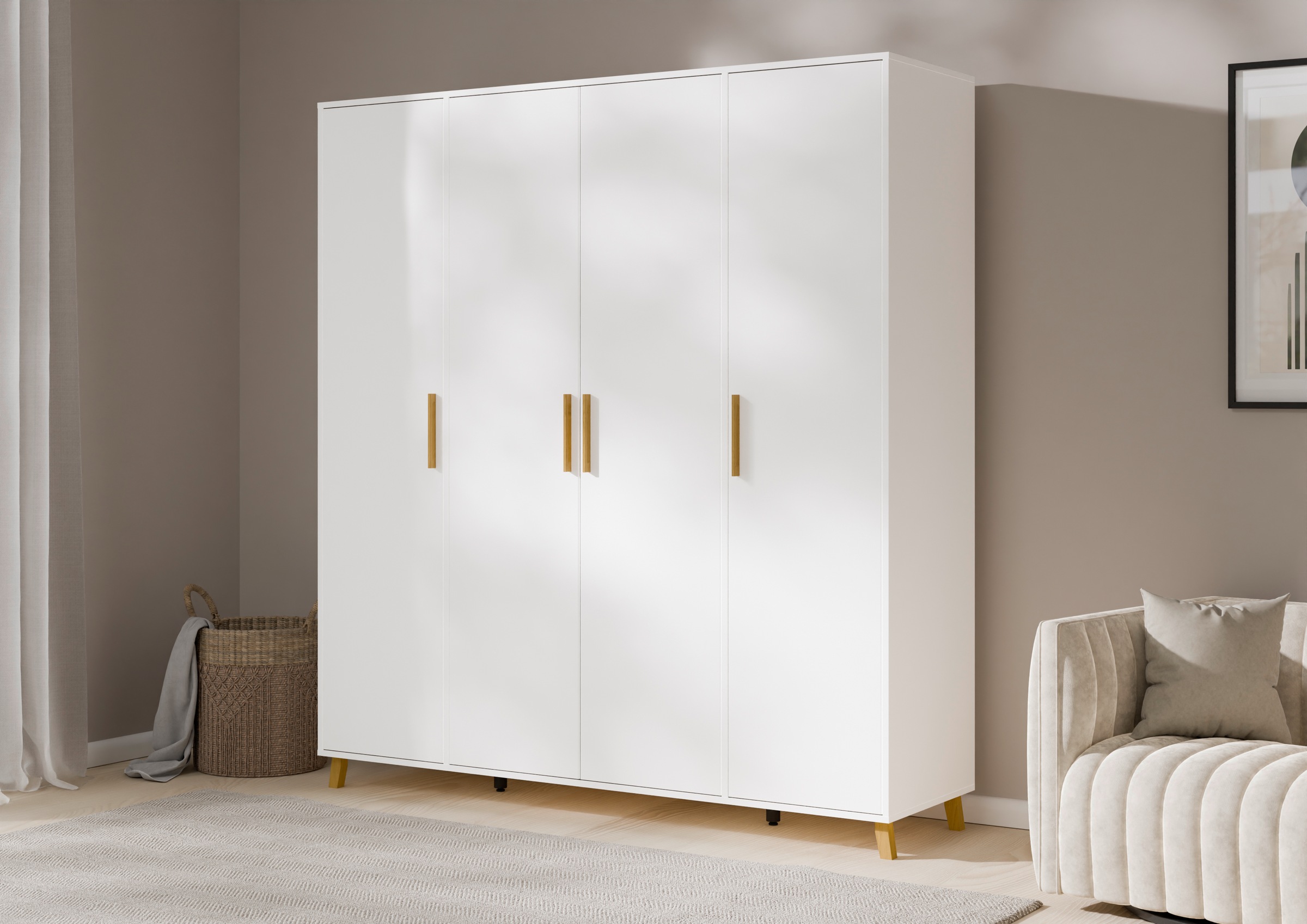 rauch Drehtürenschrank »Kleiderschrank Schrank Garderobe Wäscheschrank SHINJO«, (in 3 verschiedenen Ausstattungen BASIC/CLASSIC/PREMIUM), Griffe und Füße aus Massivholz, viel Stauraum MADE IN GERMANY