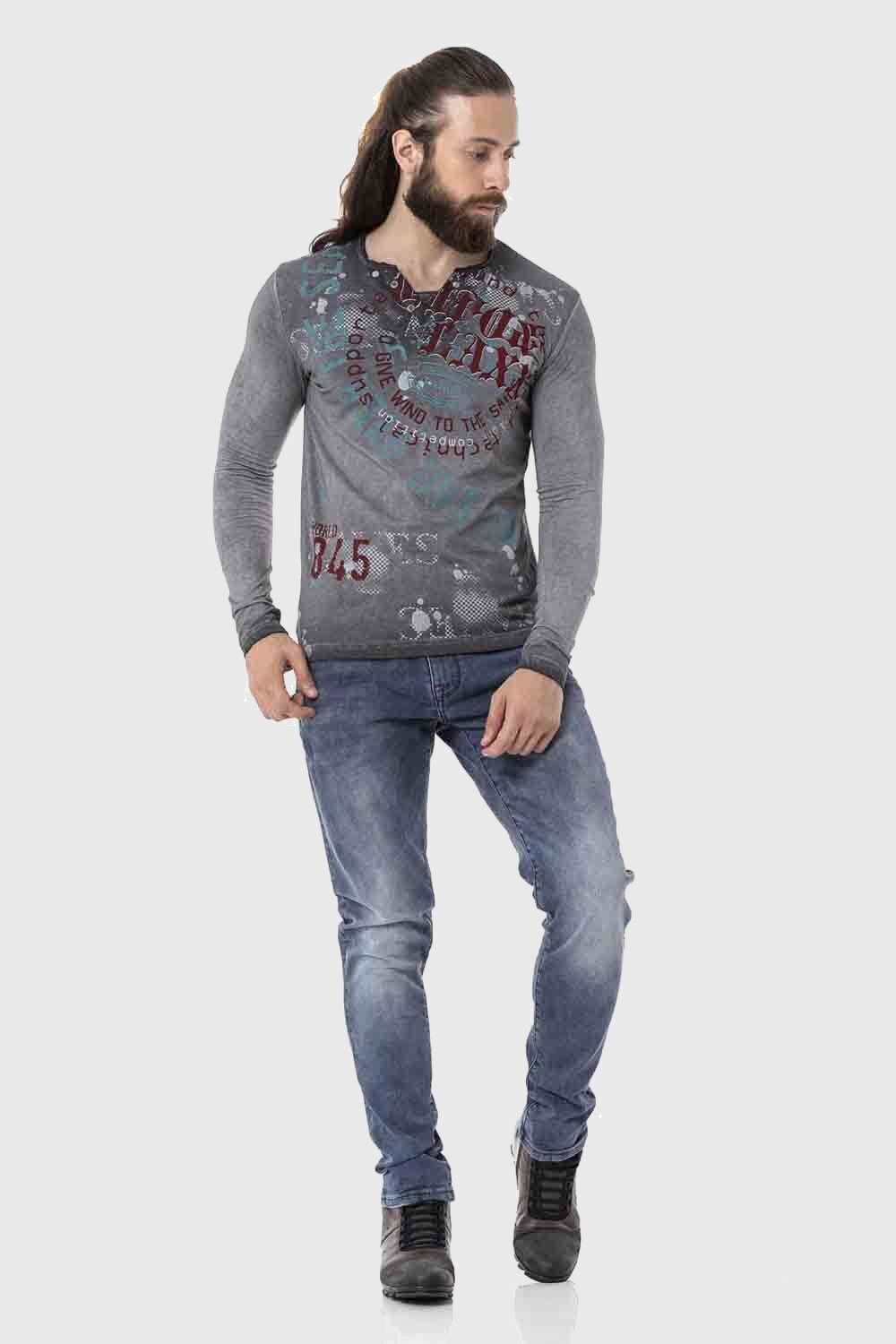 Cipo & Baxx T-Shirt »Sweatshirts«, mit Knopfleiste am Ausschnitt