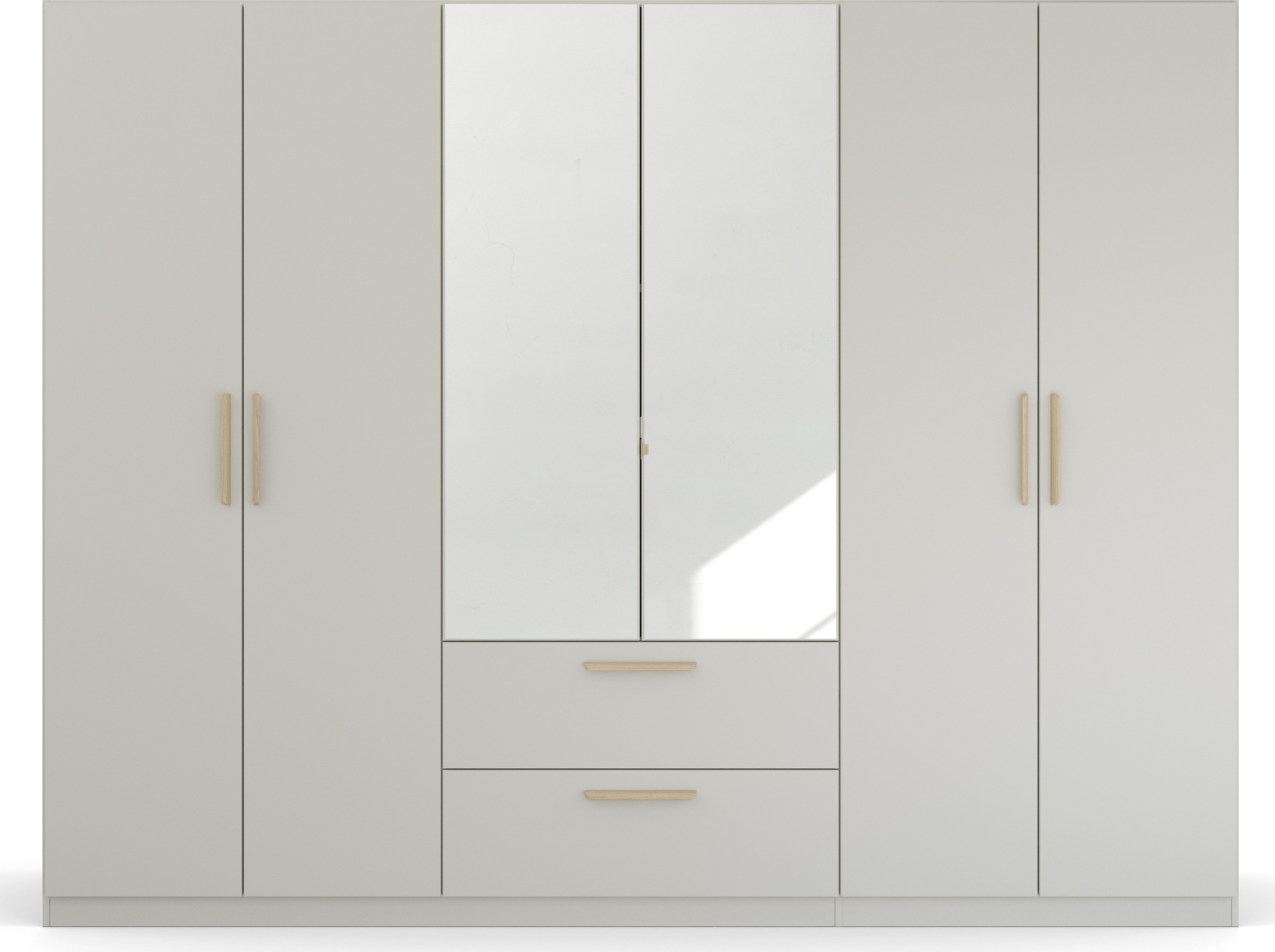 rauch Kleiderschrank »Skandi by Quadra Spin Schlafzimmerschrank«, im Landhaus-Stil mit Massivholzgriffen, mit Schubladen und Spiegel