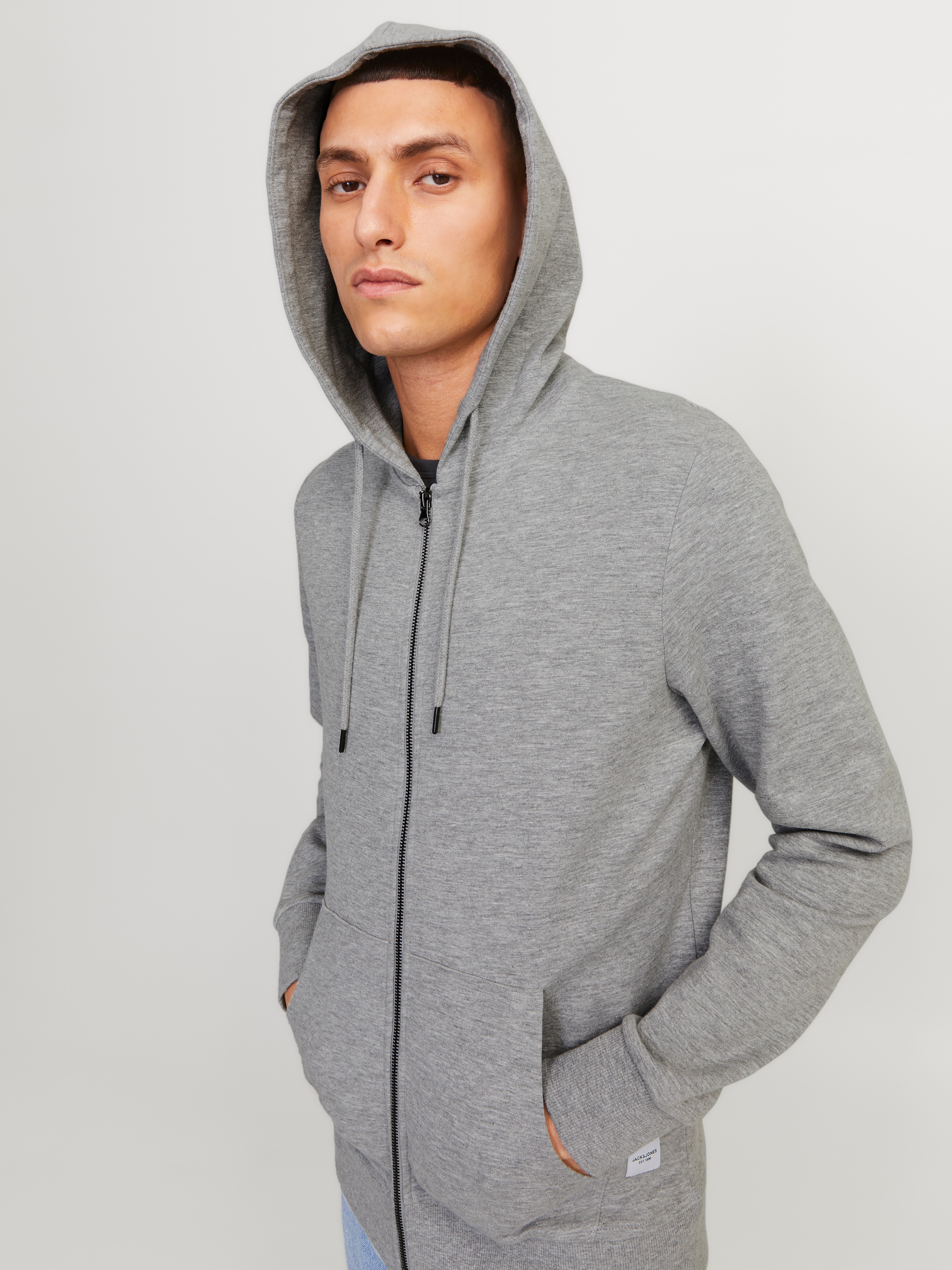 Jack & Jones Kapuzensweatjacke »JJEBASIC Hoodie mit Rippbündchen und angenehmem Tragegefühl« unifarben, modisch, regular fit, Baumwollmischung, Rundhals