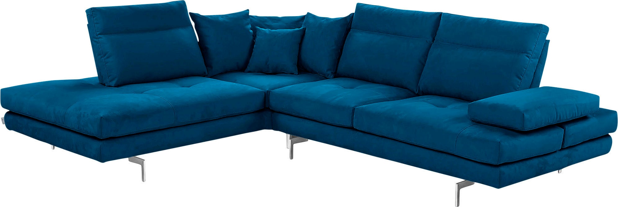 CALIA ITALIA Ecksofa "Toby Wing, B/T: 288/232 cm, Designsofa mit hohem Sitzkomfort, L-Form" Sitztiefenverstell.,wahlw. mit Kissen-Set, Füße chrom glänzend