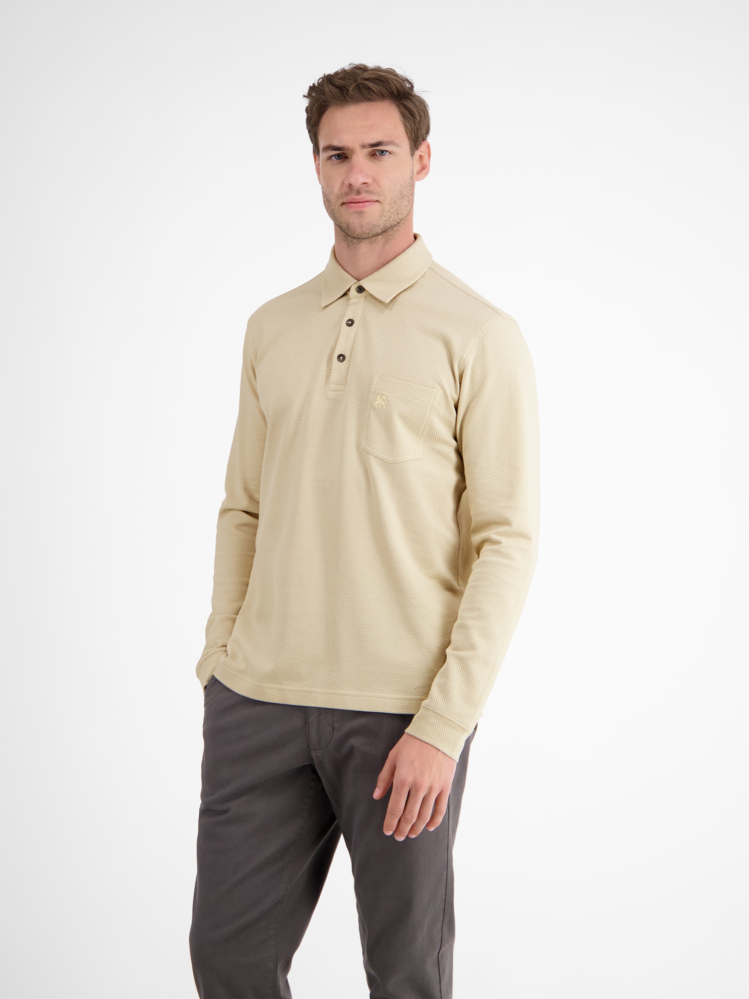 LERROS Langarm-Poloshirt »Herren-Langarmpolo in Waffeloptik«