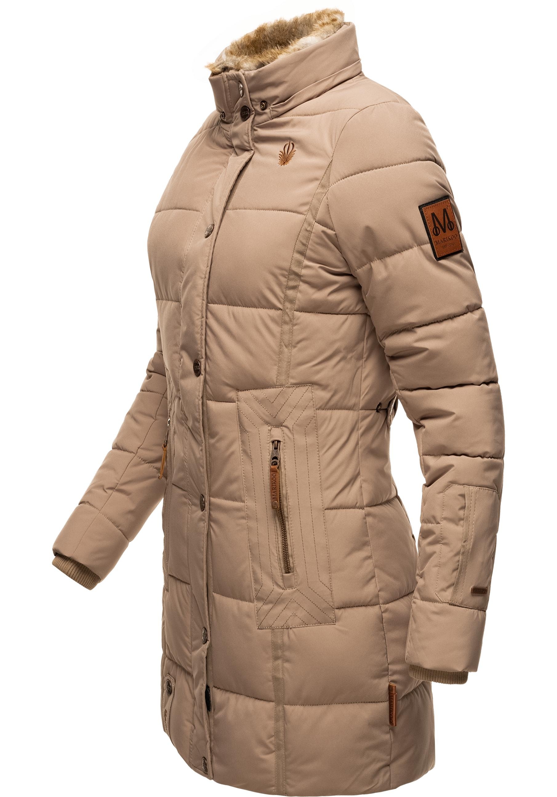 Marikoo Wintermantel »Lieblings Jacke«, stylischer Winter Steppmantel m. Kunstpelz-Kapuze