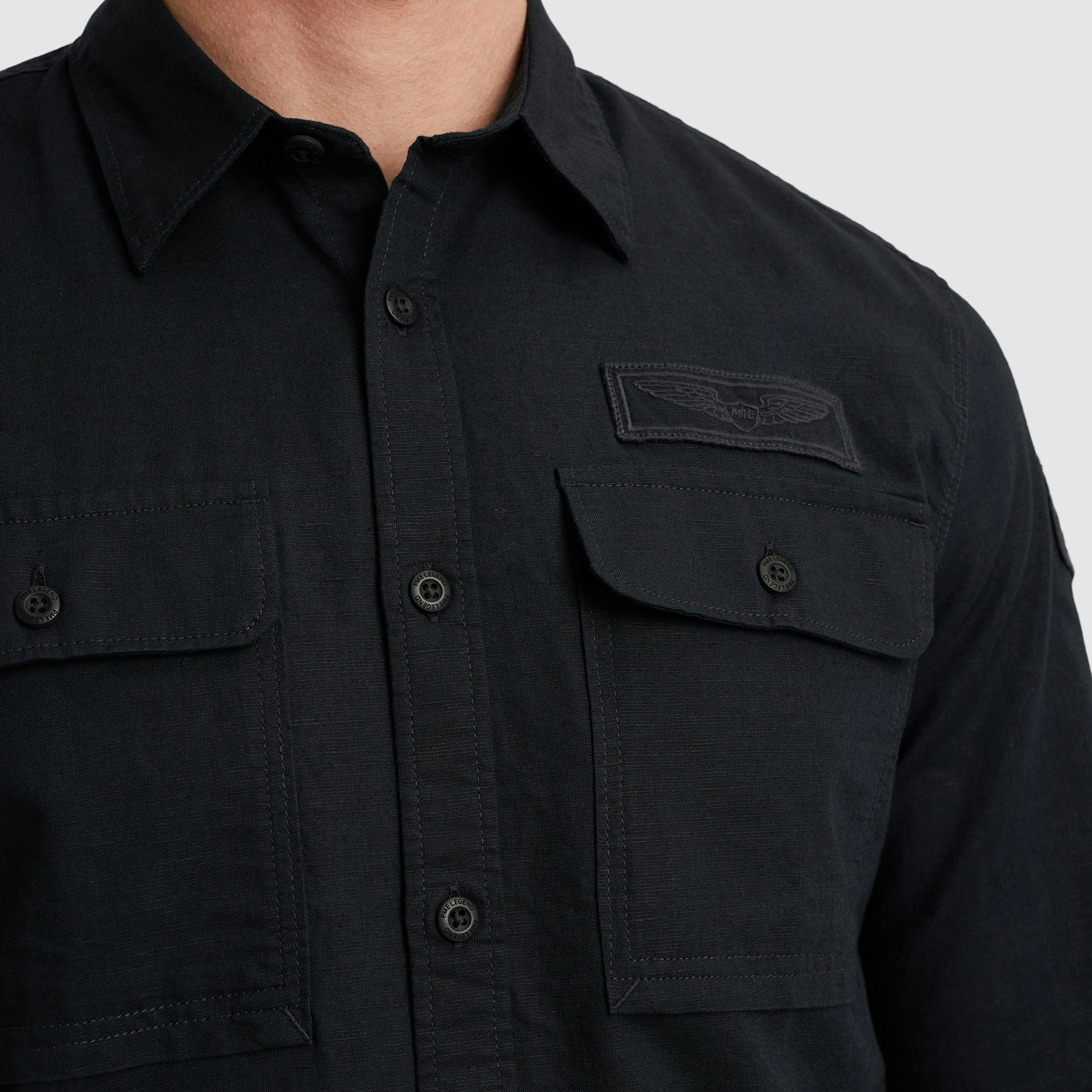 PME LEGEND Langarmhemd »Long Sleeve Shirt Cotton/linen«, mit Brusttaschen und mit Leinen