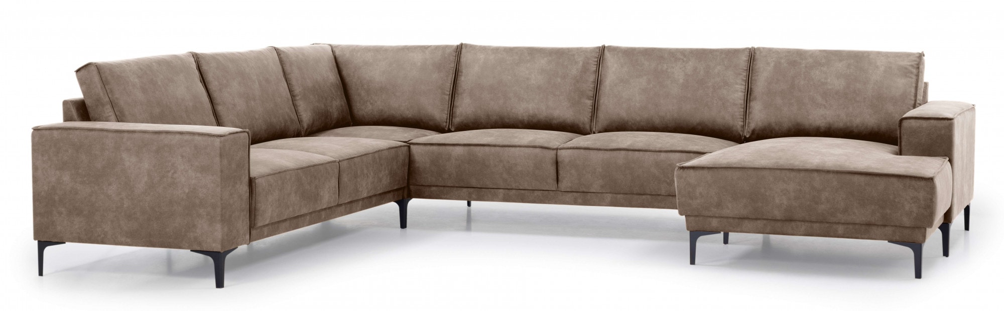 Places of Style Wohnlandschaft »XXL Sofa Oland, Struktur, Flachgewebe, Luxus-Microfaser, Boucle«, U-Form, 342 cm, Wellenunterfederung, Skandi-Design, Metallfüße