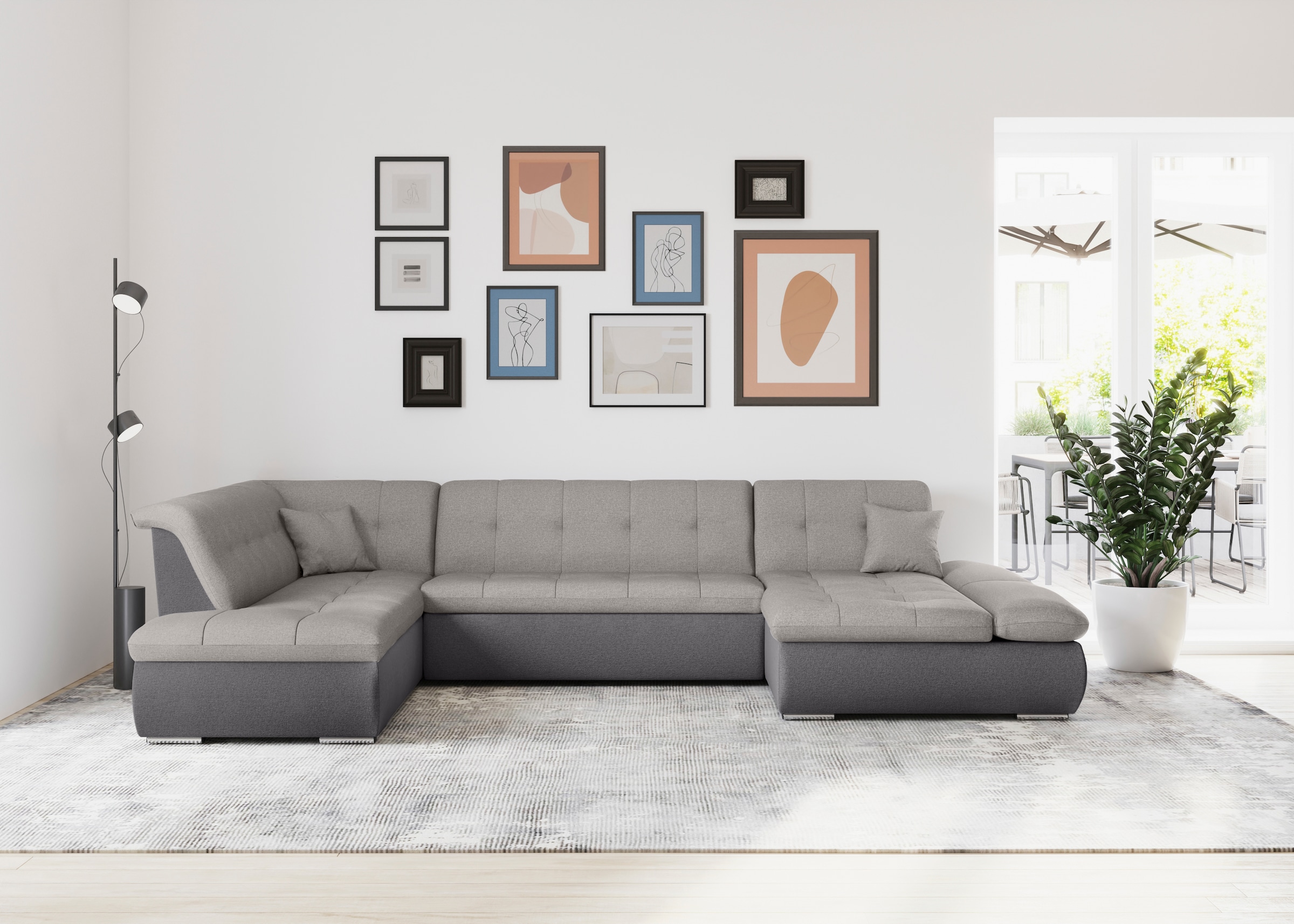 DOMO collection Wohnlandschaft »Moric U-Form auch in Cord«, im XXL-Format, wahlweise mit Bettfunktion und Armlehnenverstellung