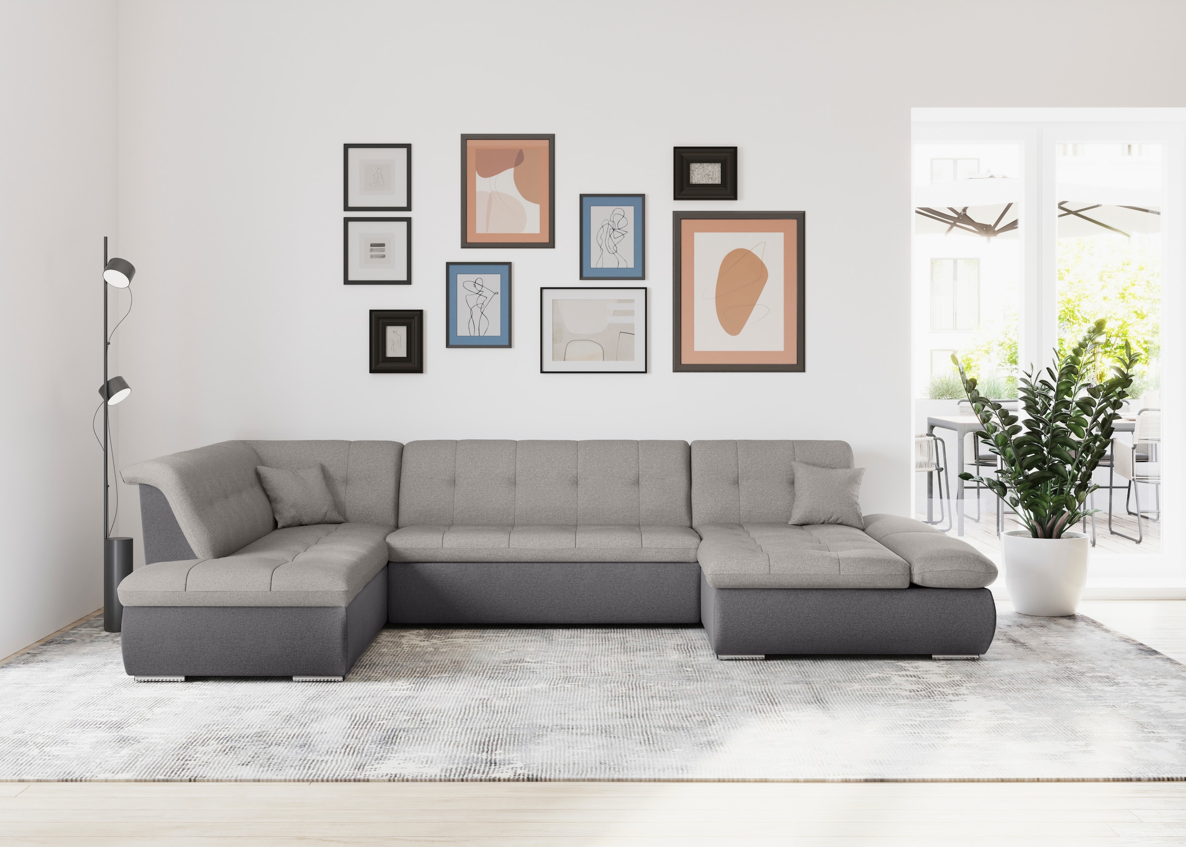 DOMO collection Wohnlandschaft "MORIC 353x216x80 cm, mit viel Platz, U-Form, auch in Cord" im XXL-Format, wahlweise mit Bettfunktion und Armlehnenverstellung