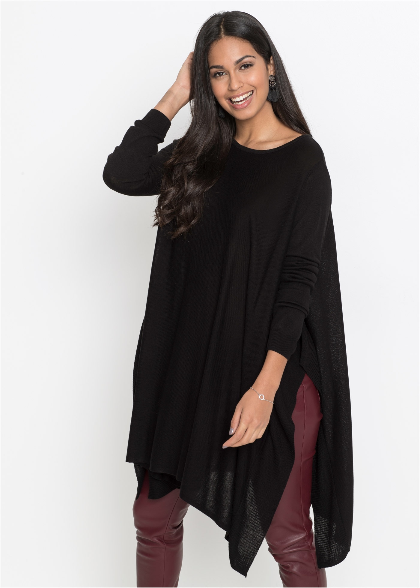 bonprix "Long-Pullover aus Viskose-Mix" Feinstrick-Viskose-Mix, Oversized-Passform, Poncho-Look, elegant